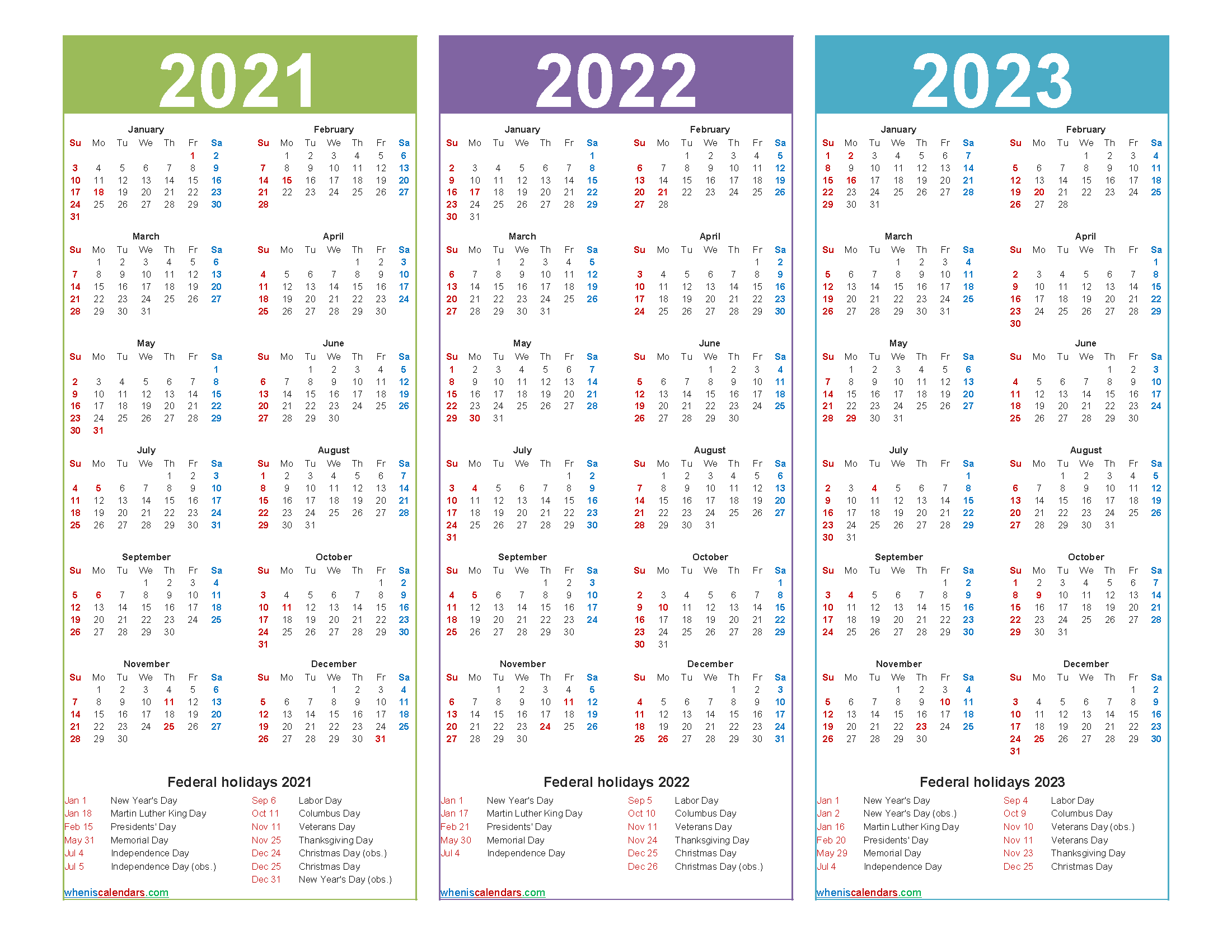 Printable 2021 2022 And 2023 Calendar With Holidays.