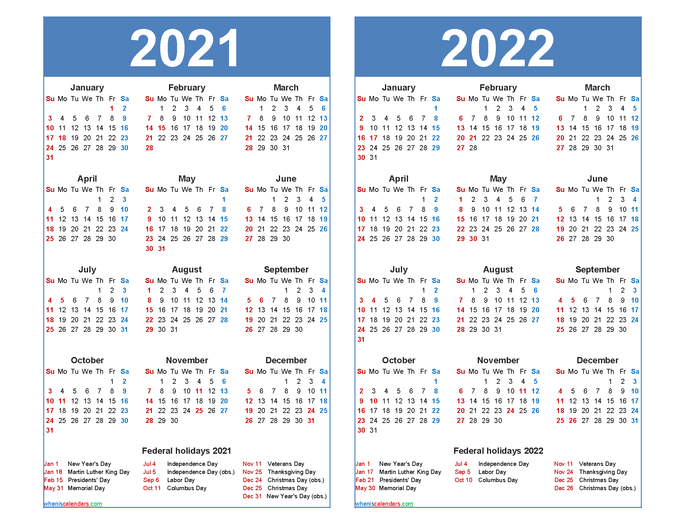 Free 2021 And 2022 Calendar Printable Word, PDF