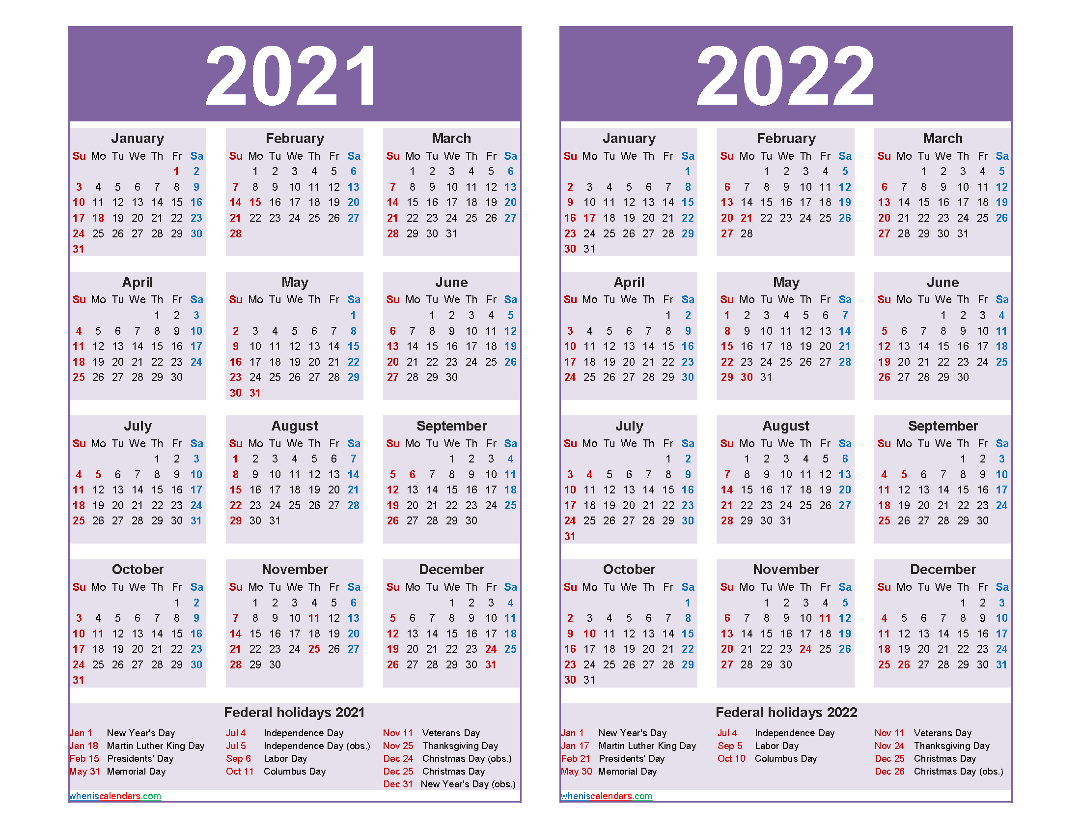 free 2021 and 2022 calendar printable word pdf free