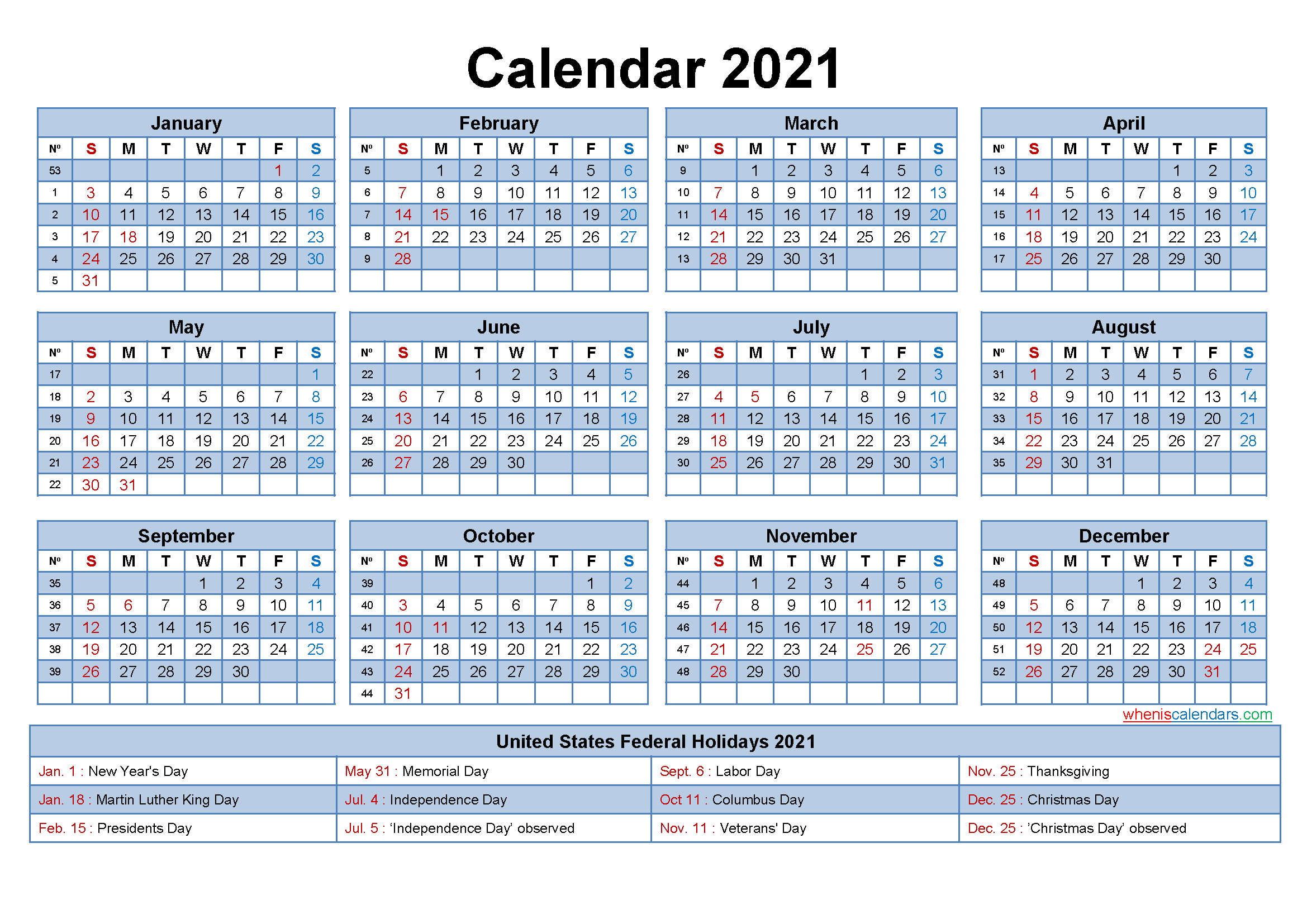 Free Editable Printable Calendar 2021 - Template No ...