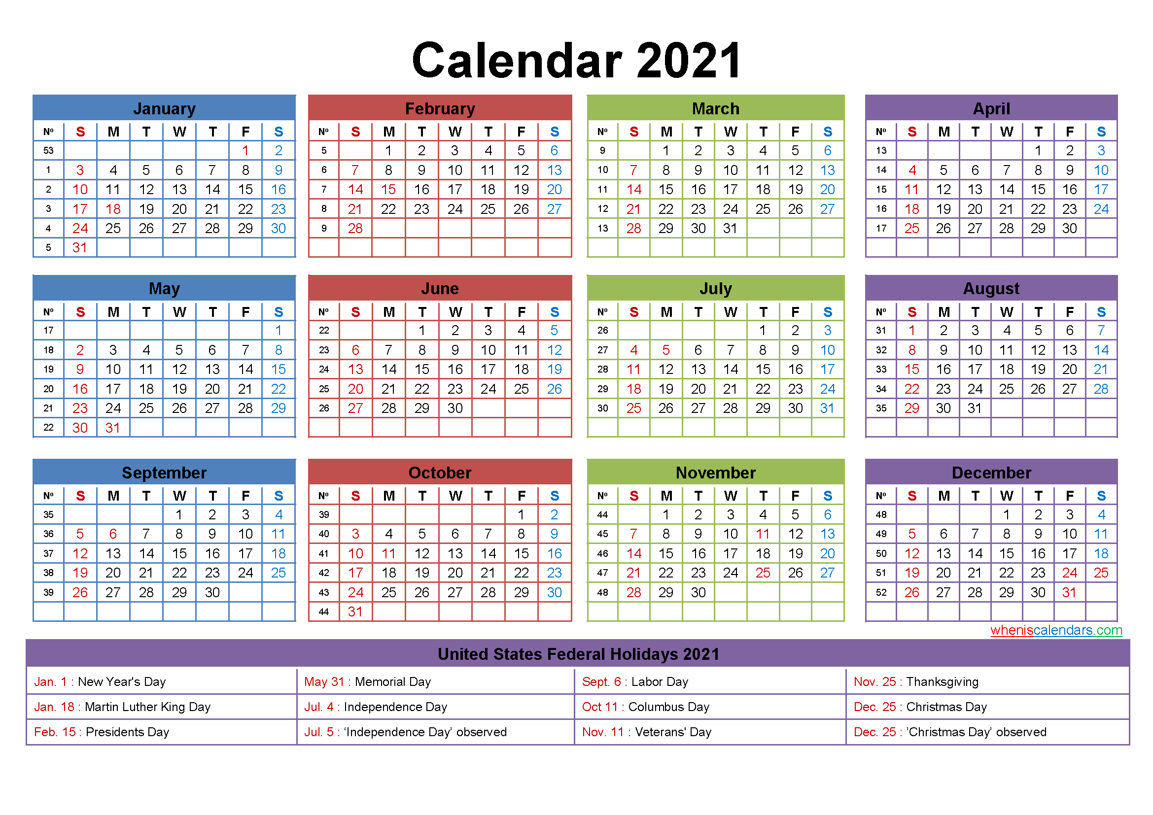 Maxine Desk Calendar 2021 with Holidays Printable