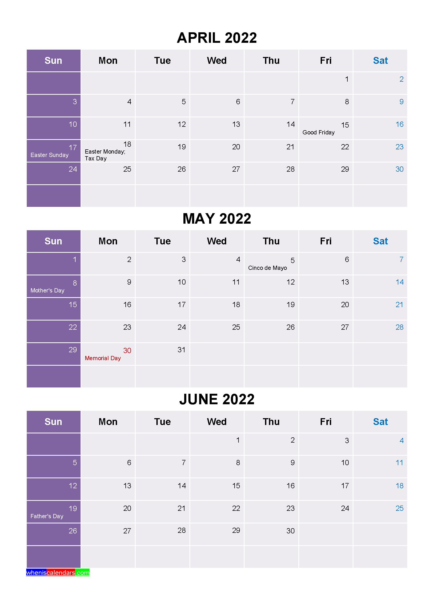 Printable April May June 2022 Calendar Word, PDF