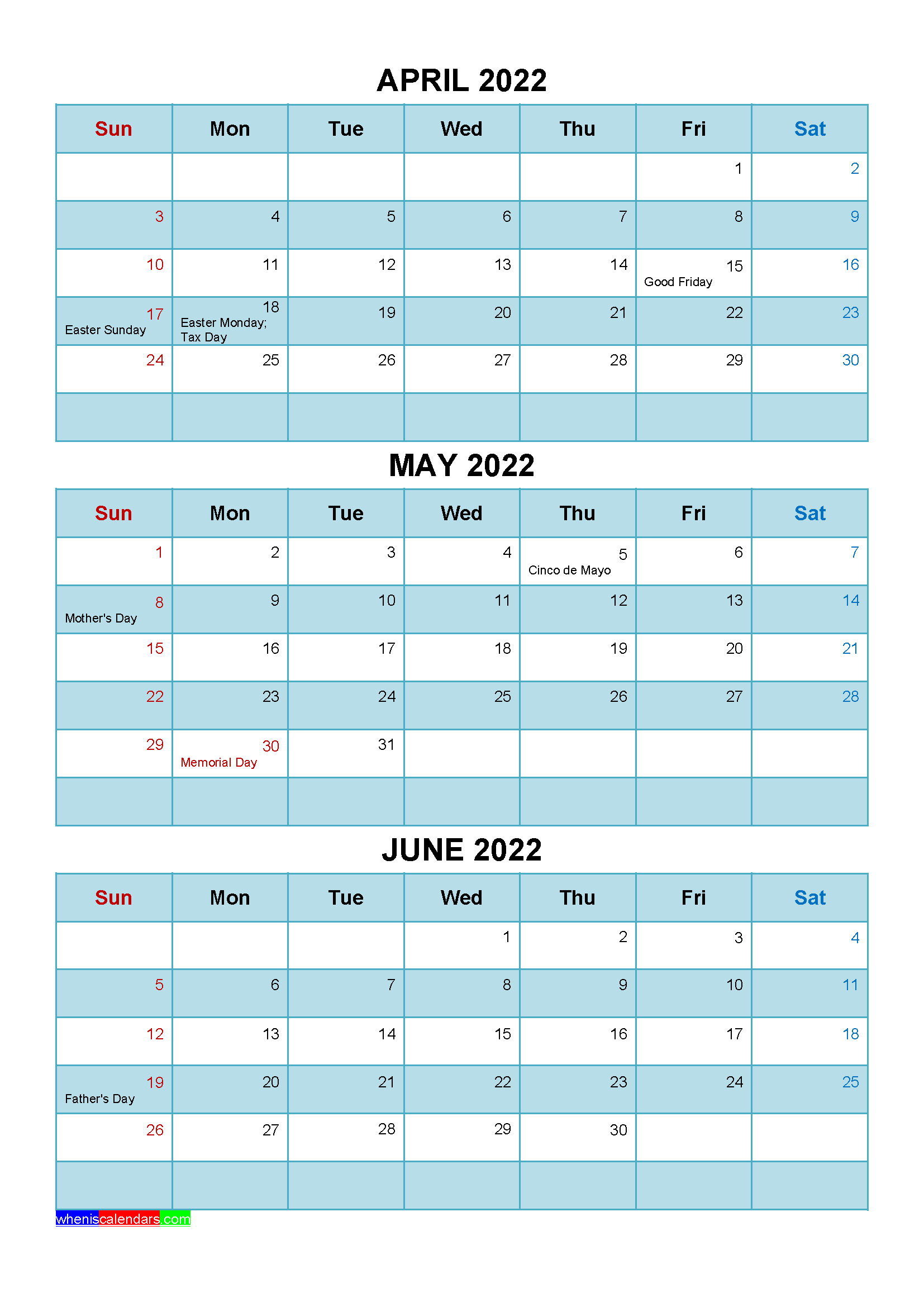 Printable April May June 2022 Calendar Template Word, PDF