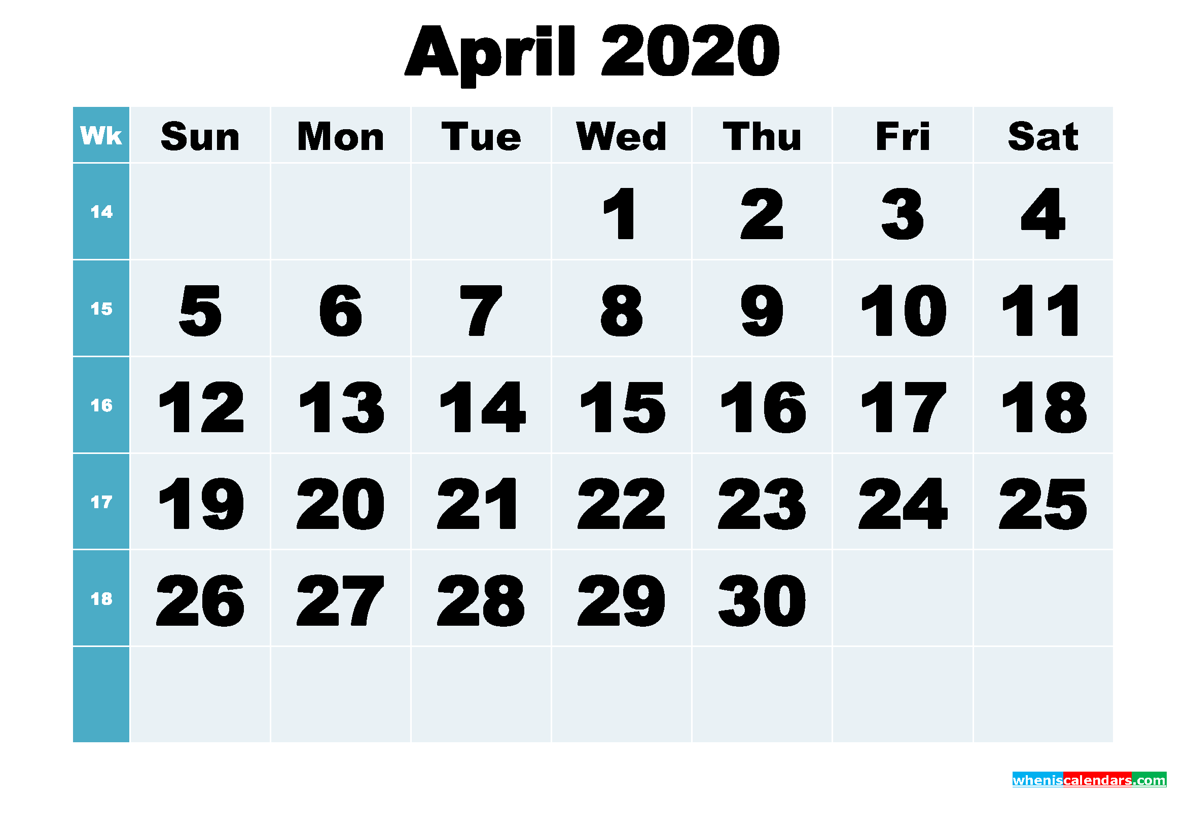 Free Printable April 2020 Calendar Word, PDF, Image