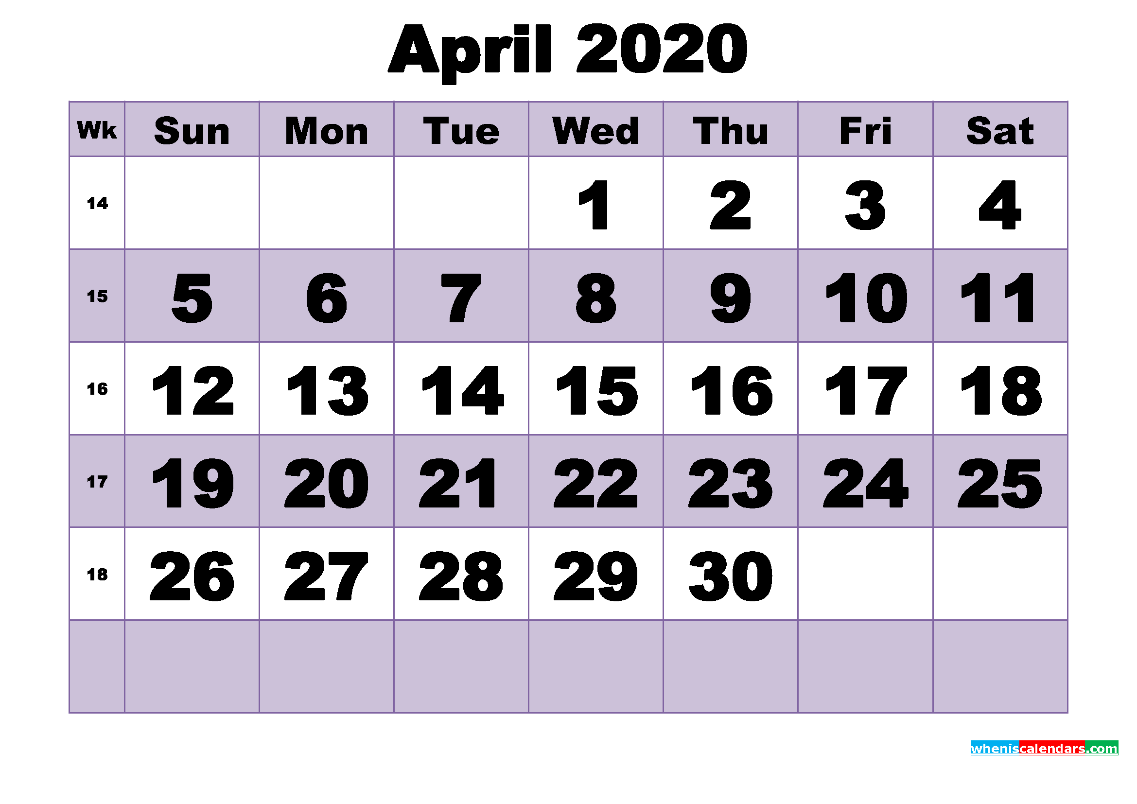 Free April 2020 Printable Monthly Calendar Template