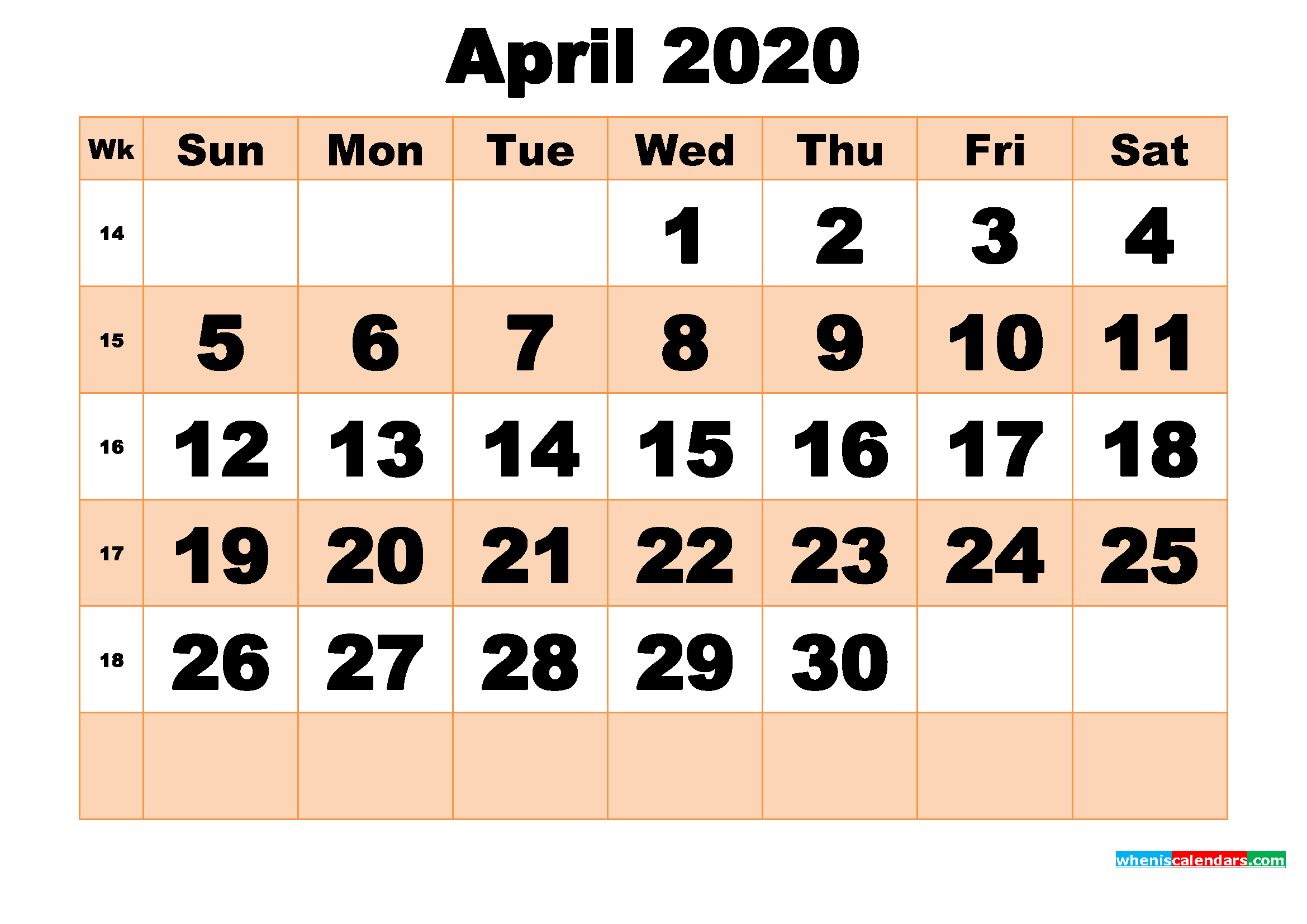 Free Printable April 2020 Calendar Template Word, PDF