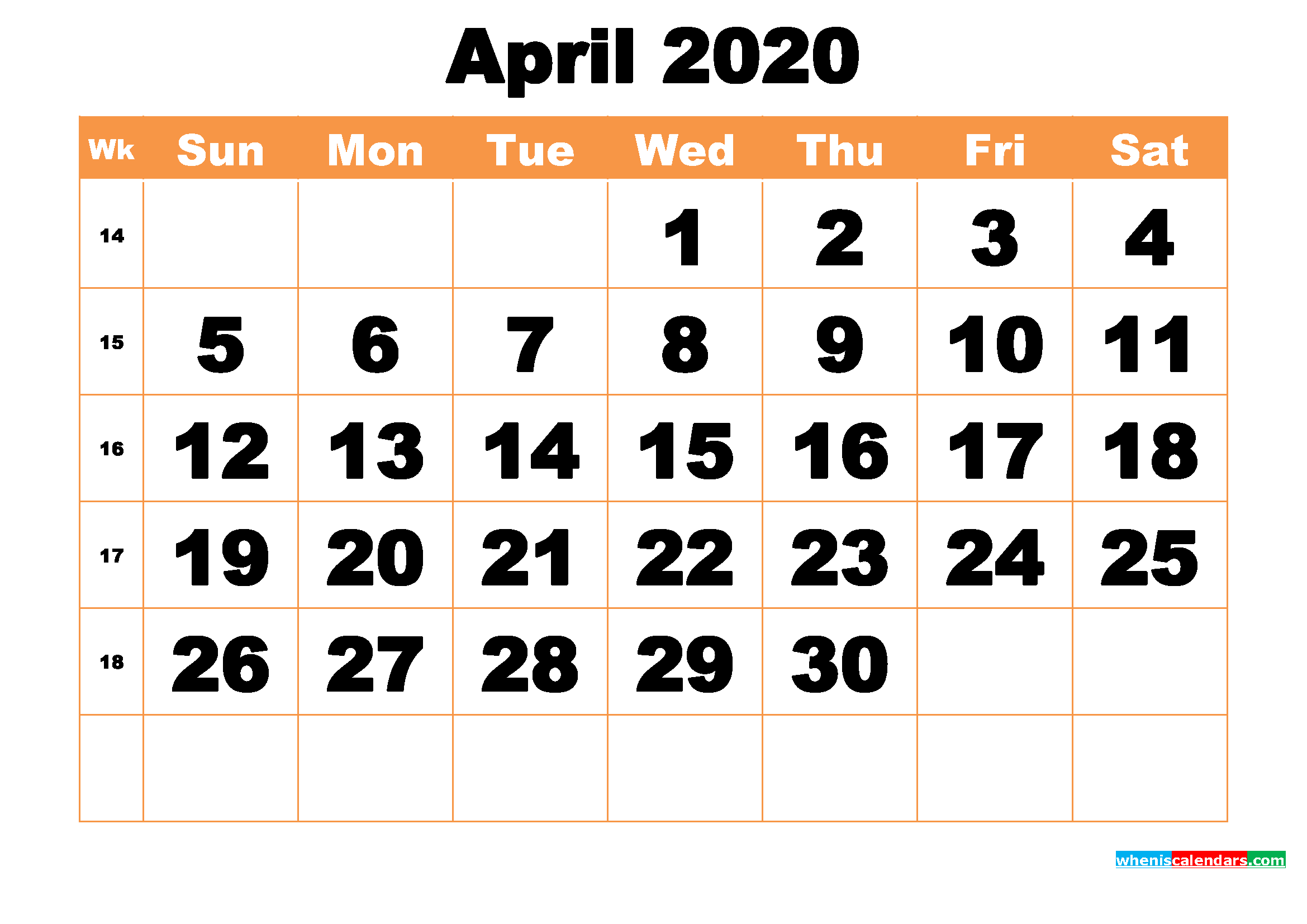 Free Printable April 2020 Calendar Word, PDF, Image