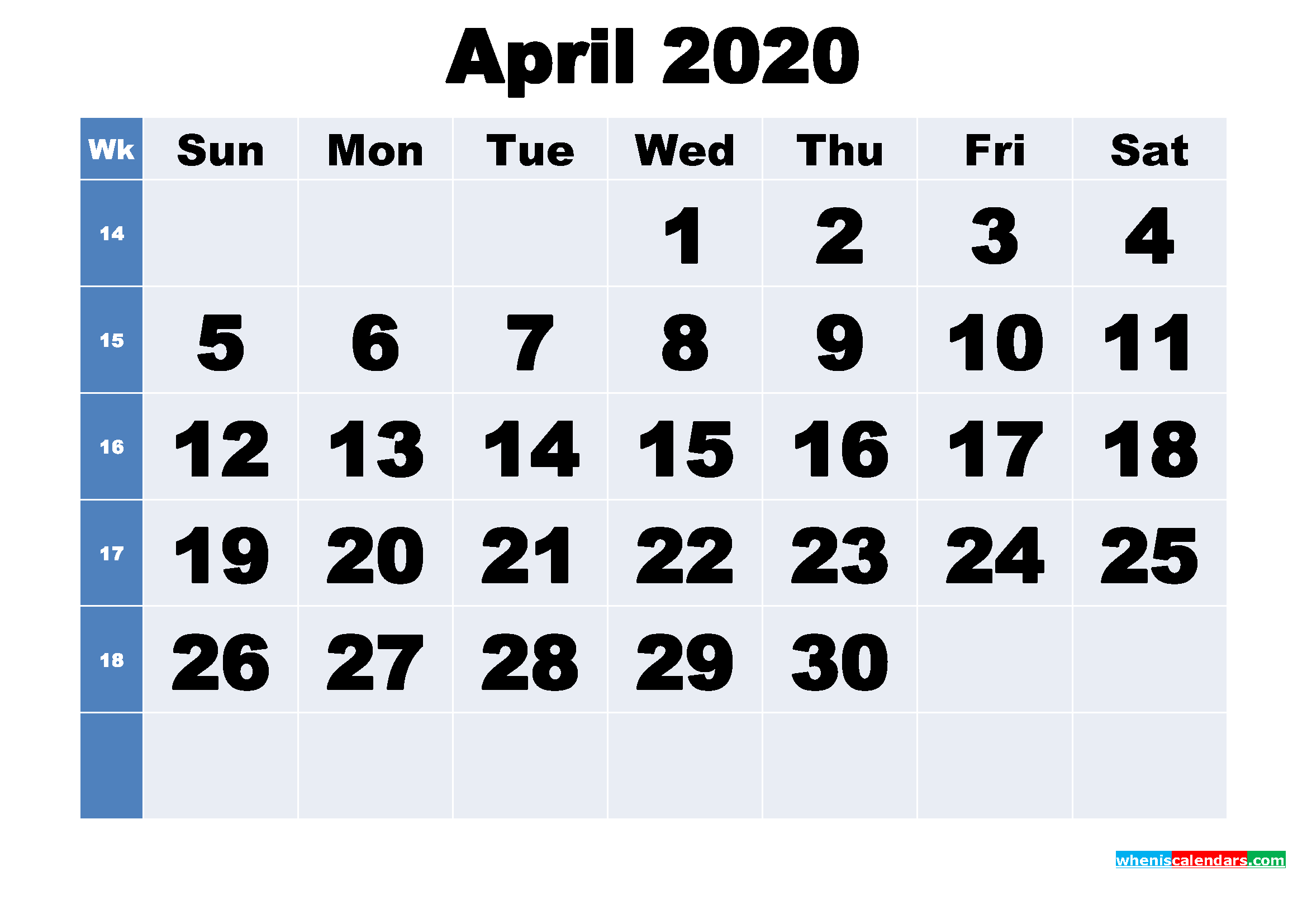 Free Printable April 2020 Calendar Template Word, PDF
