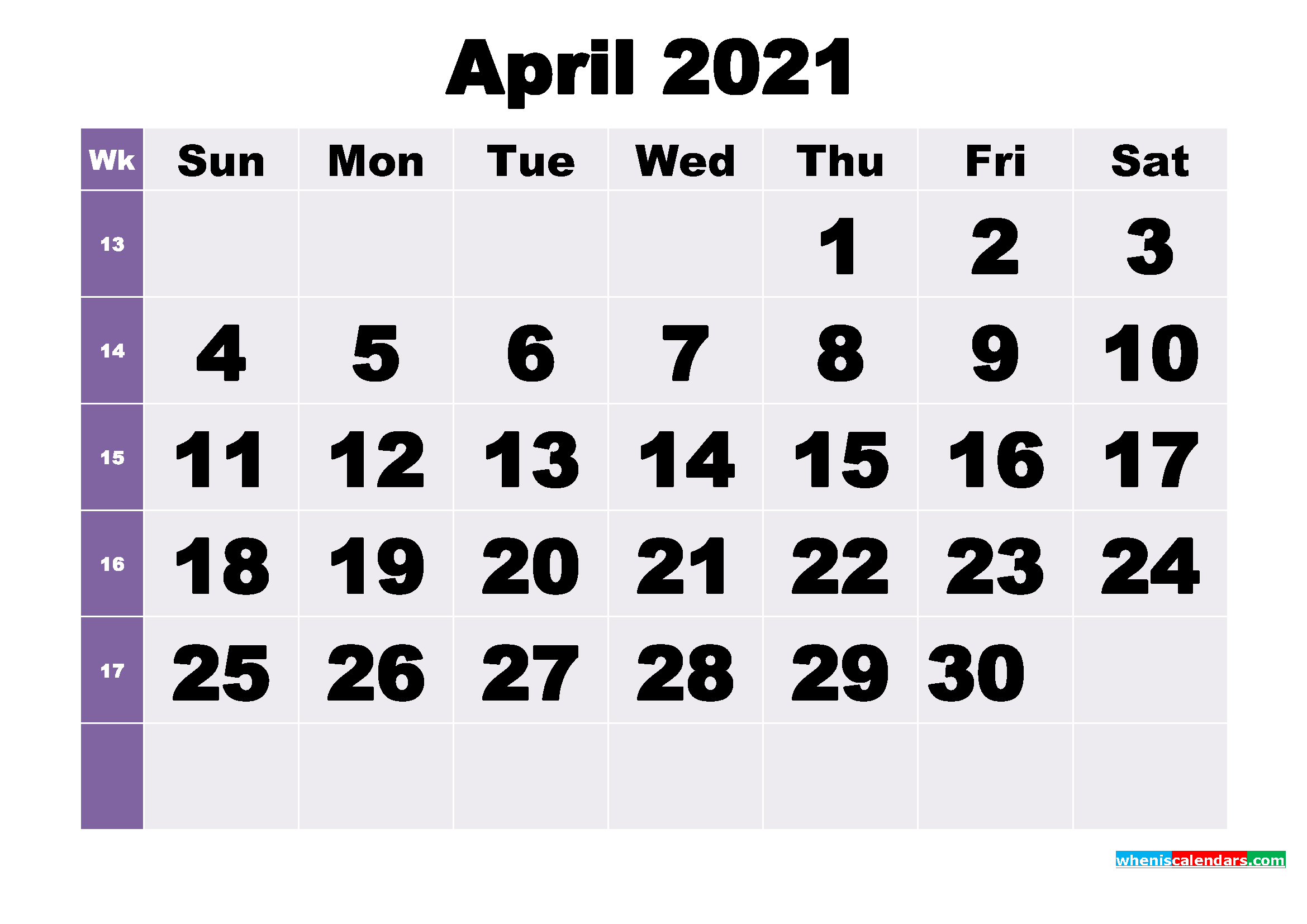Free April 2021 Printable Monthly Calendar Template