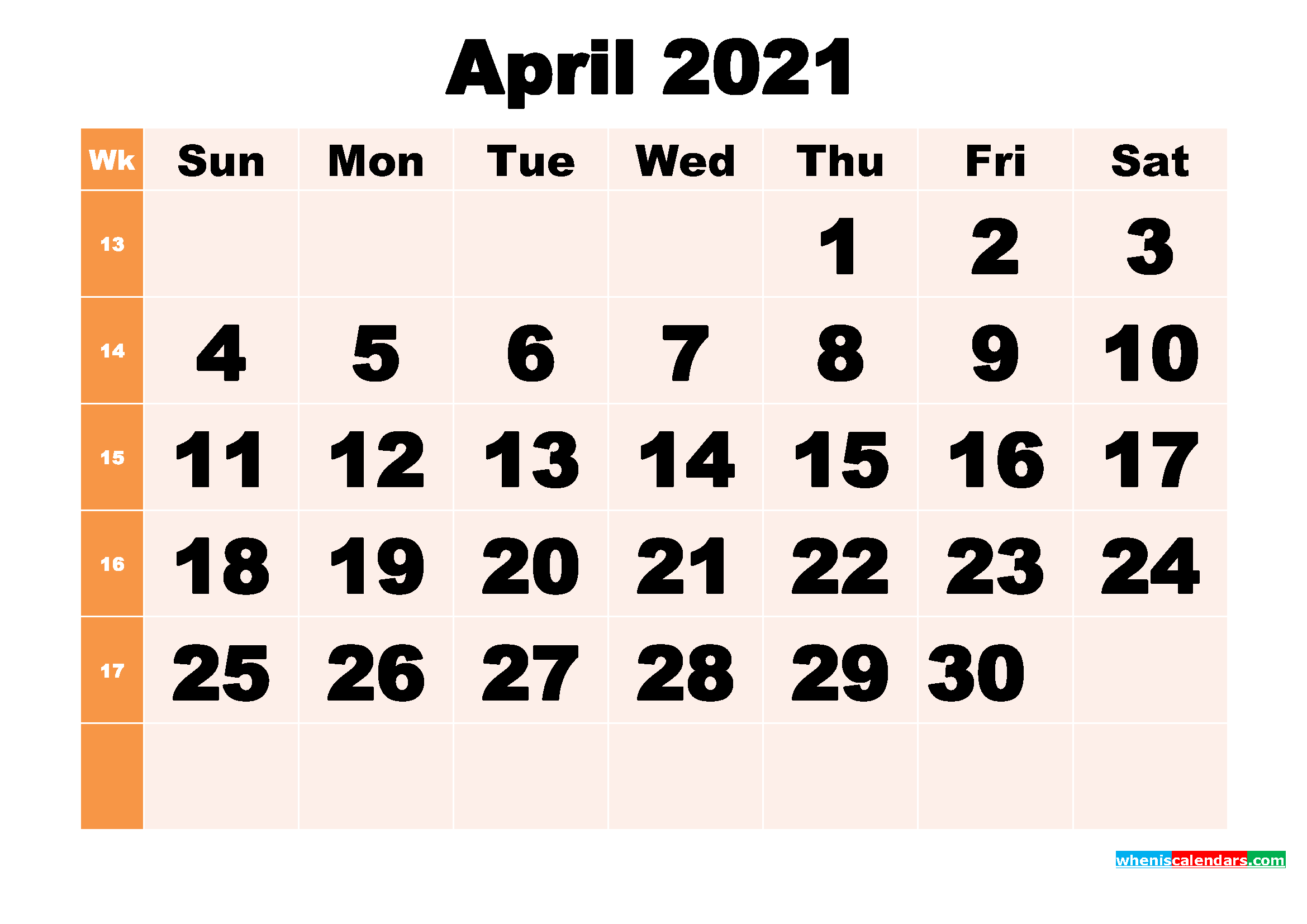 Free Printable April 2021 Calendar Template Word, PDF