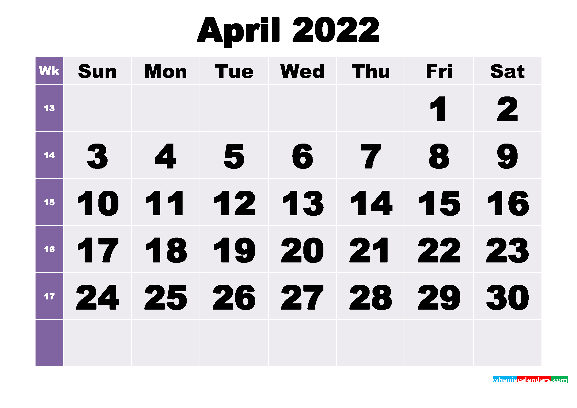 Free April 2022 Printable Monthly Calendar Template