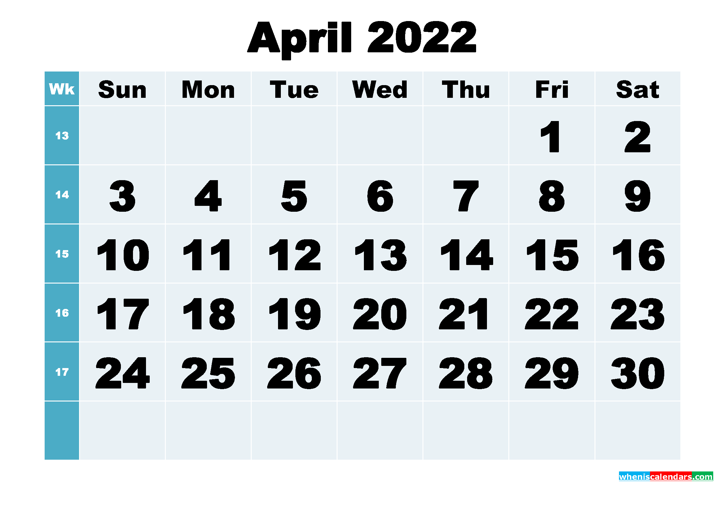 Free Printable April 2022 Calendar Word, PDF, Image