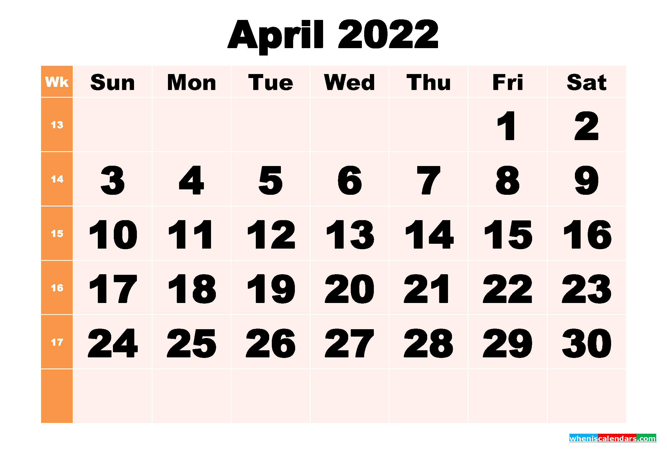 Free Printable April 2022 Calendar Template Word, PDF