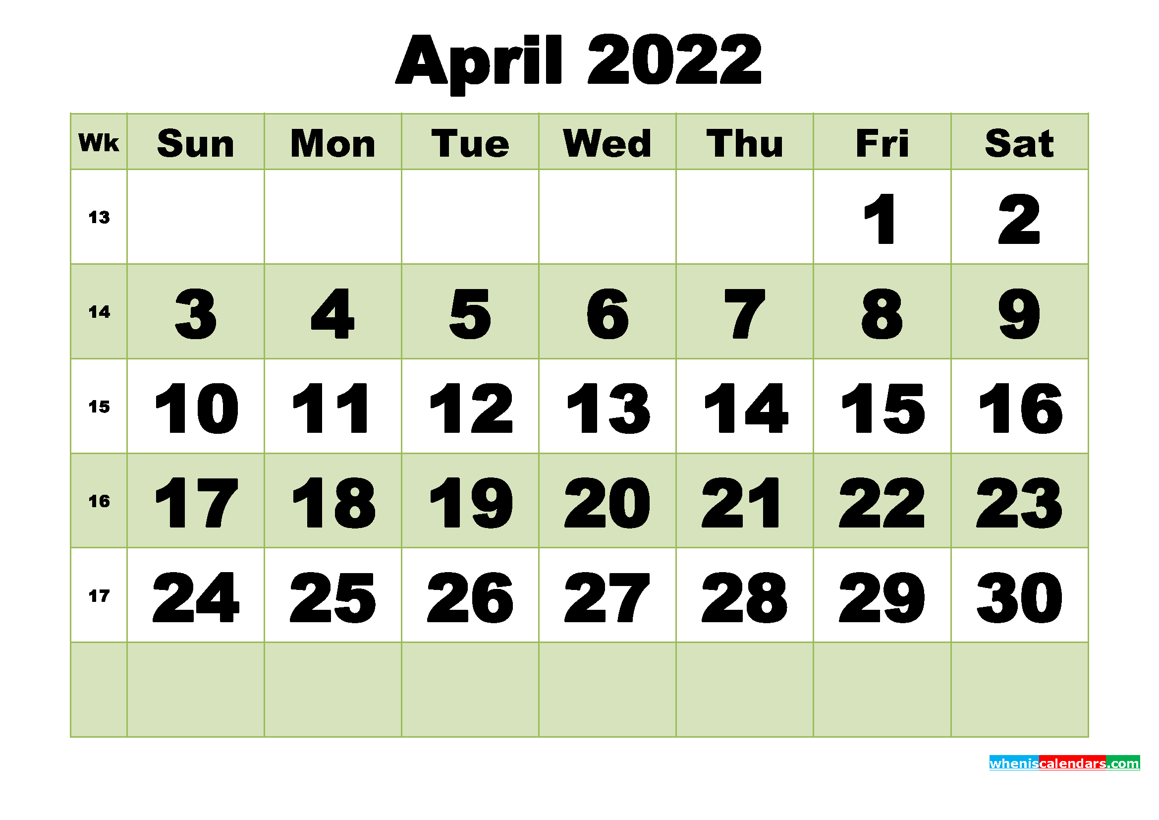 April 2022 Printable Calendar Template