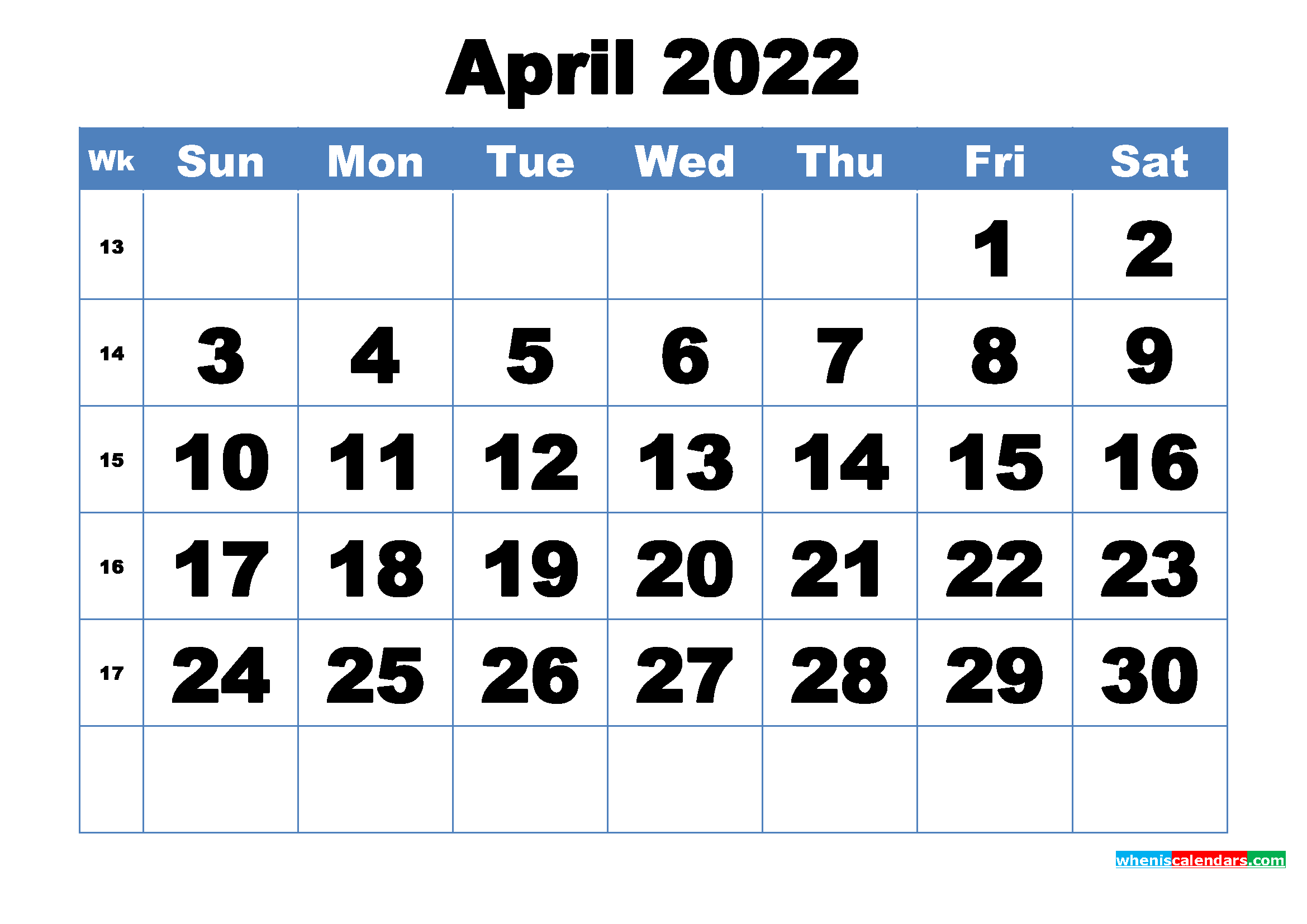 Free Printable April 2022 Calendar Template Word, PDF