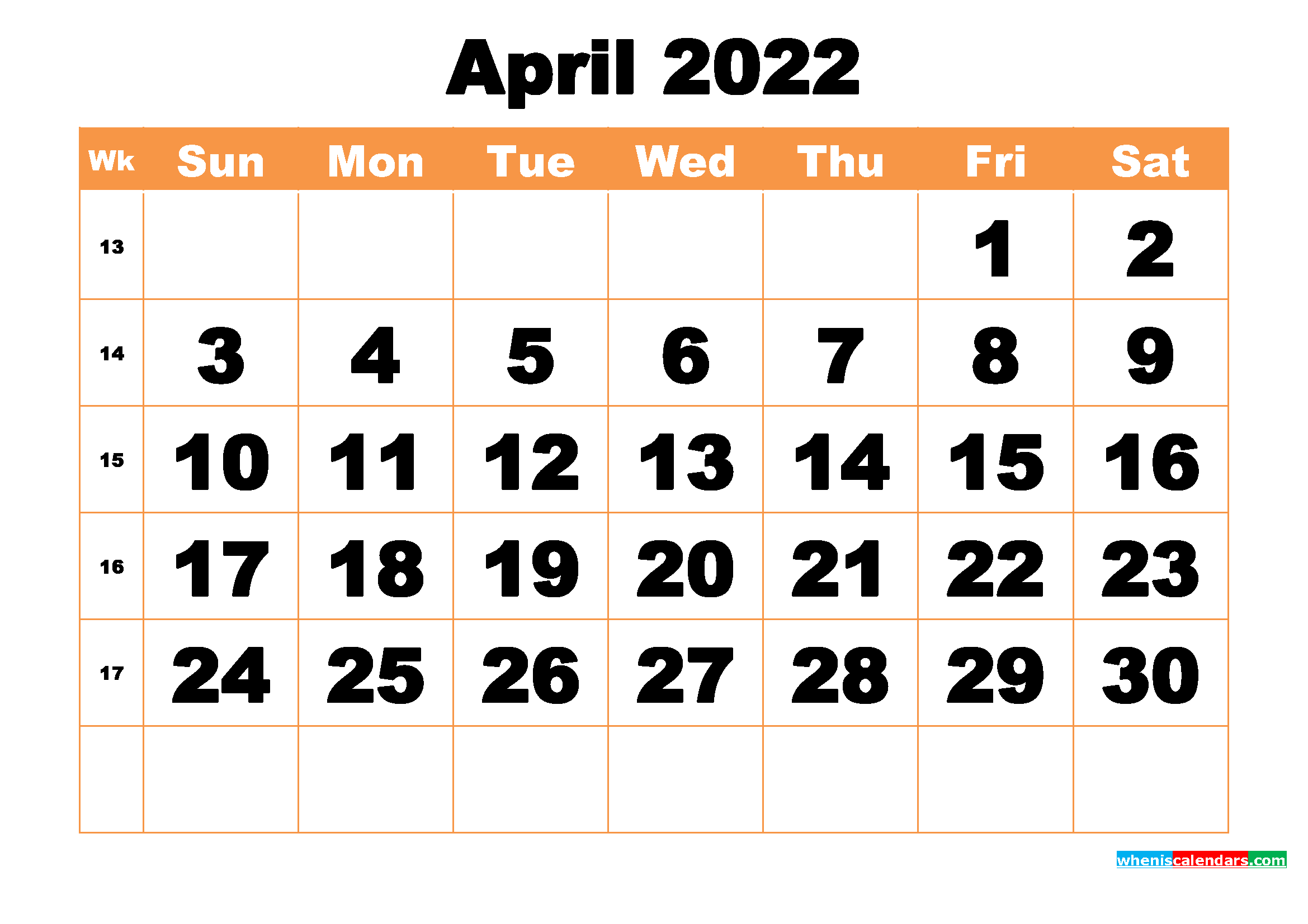 Free Printable April 2022 Calendar Word, PDF, Image