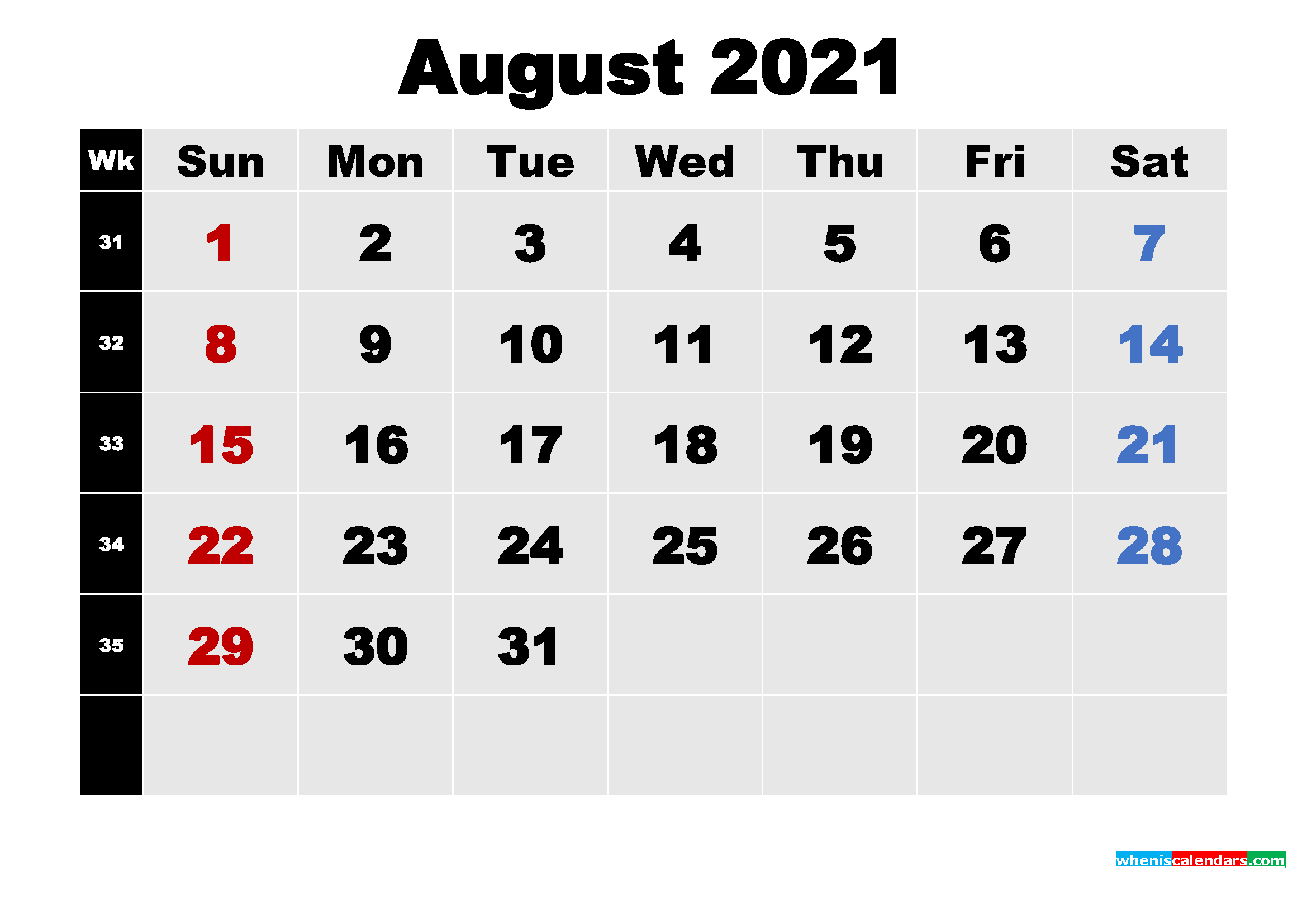 Free August 2021 Printable Calendar Template Word, PDF