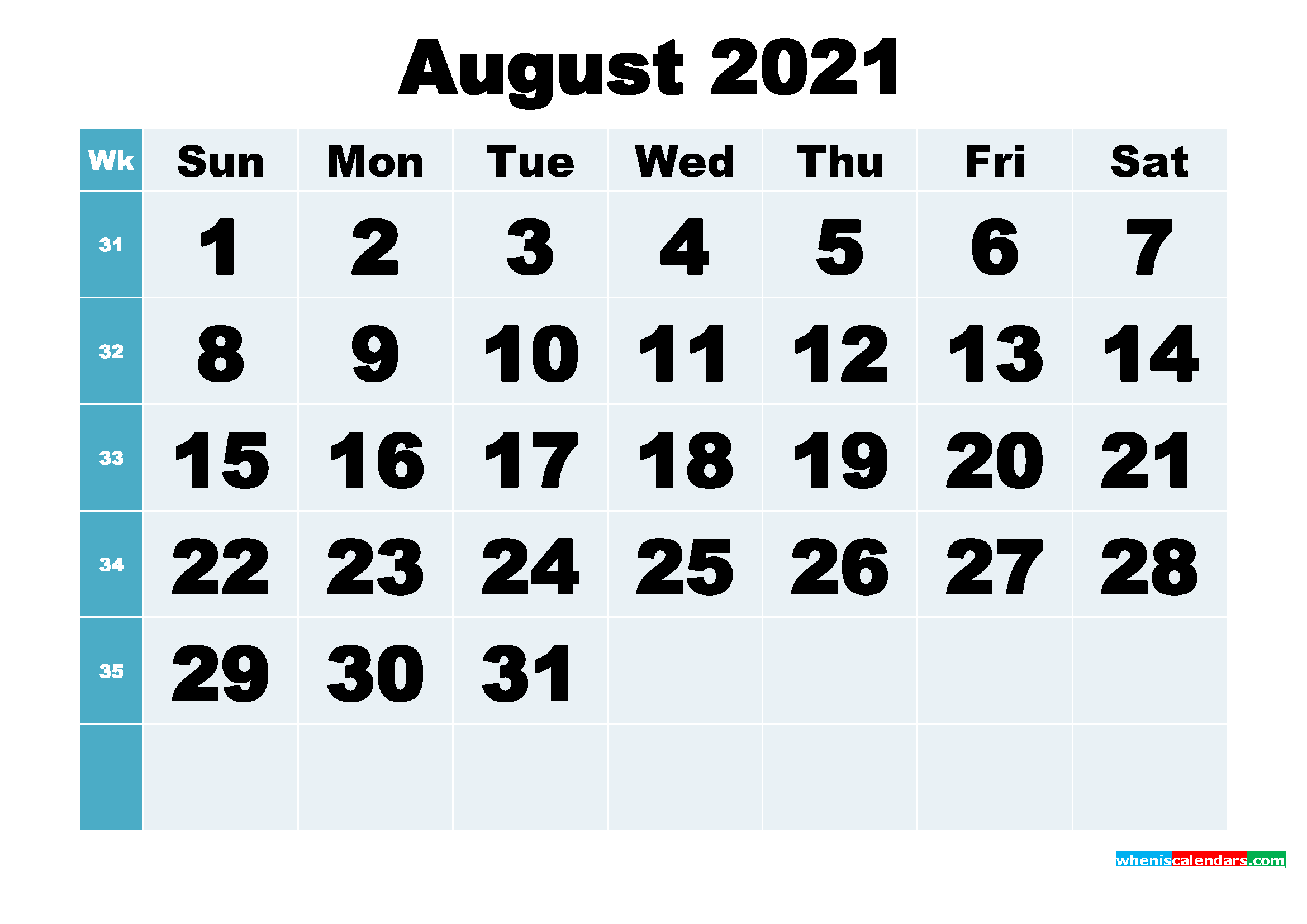 Free Printable August 2021 Calendar Word, PDF, Image