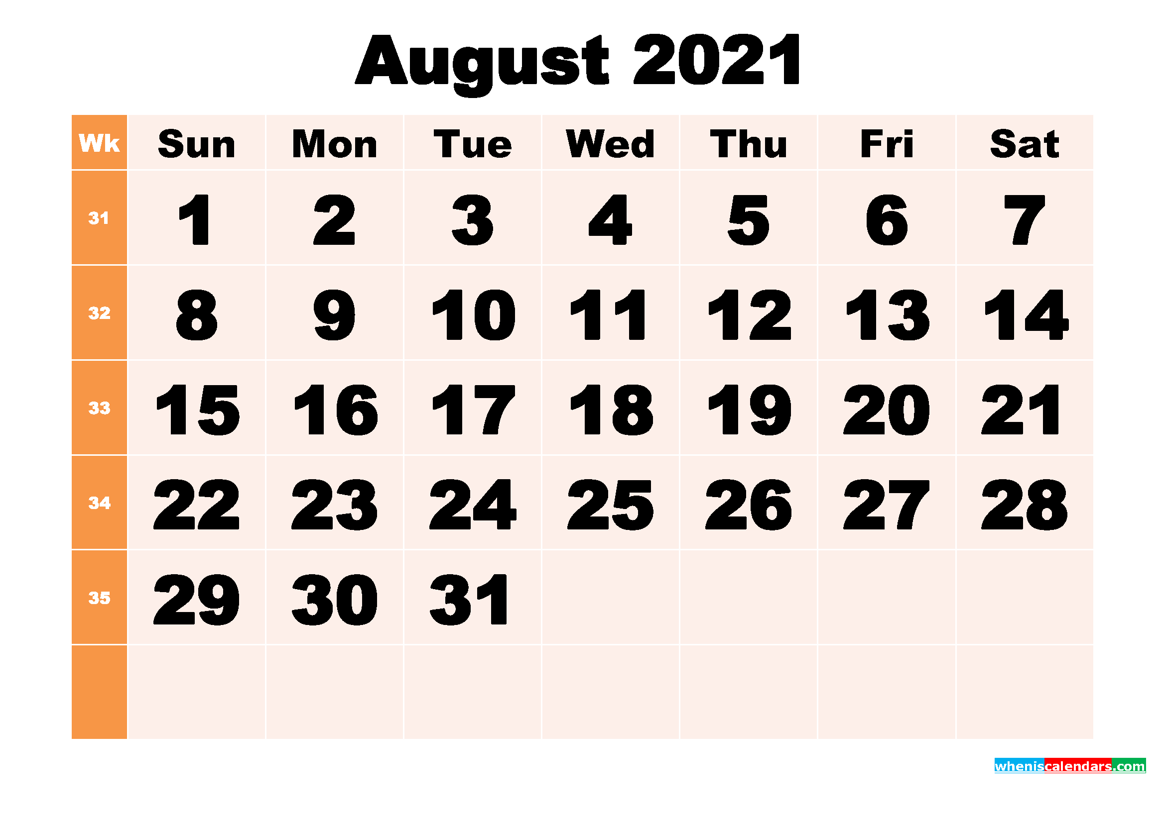 Free Printable August 2021 Calendar Template Word, PDF