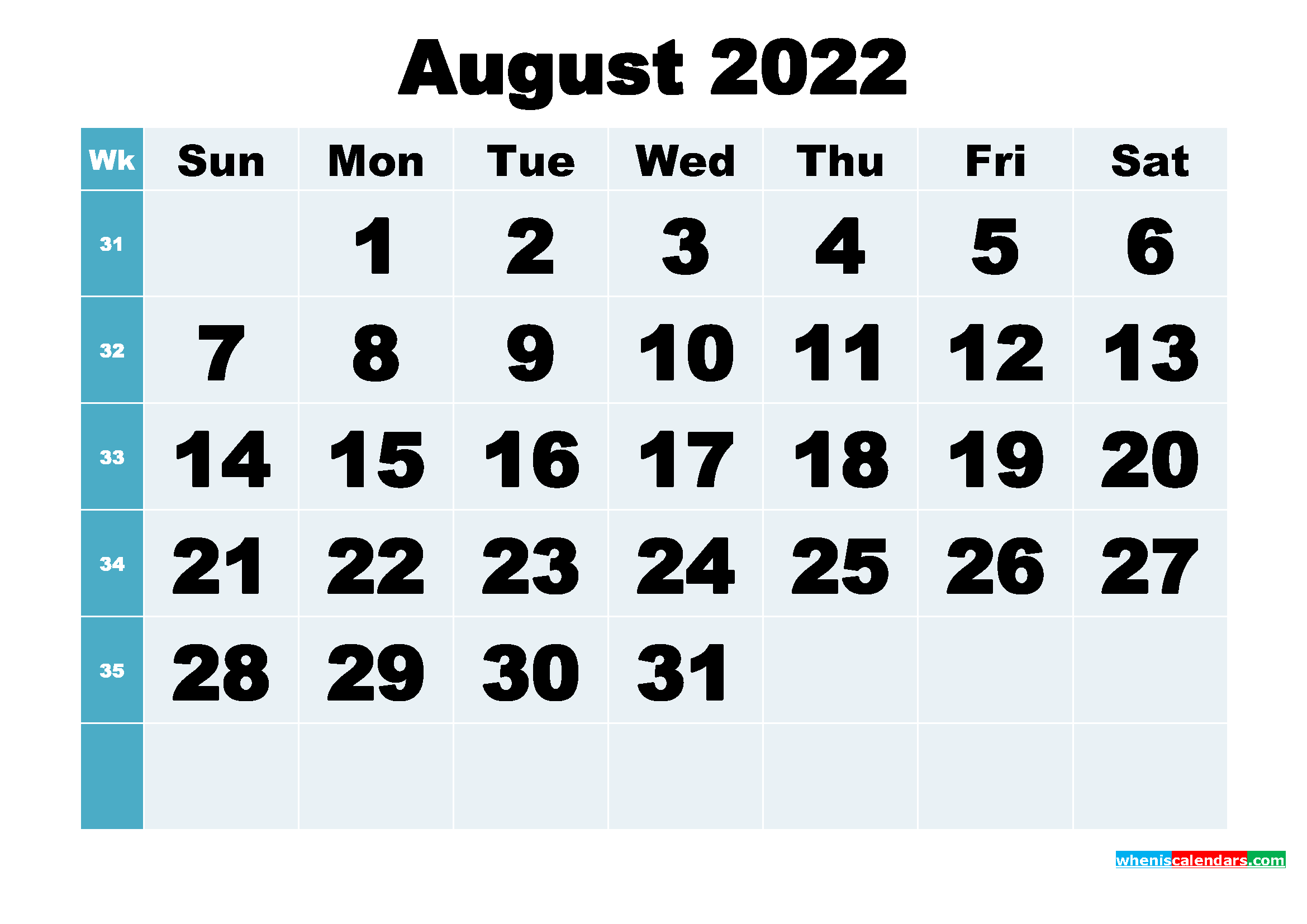 Free Printable August 2022 Calendar Word, PDF, Image ...