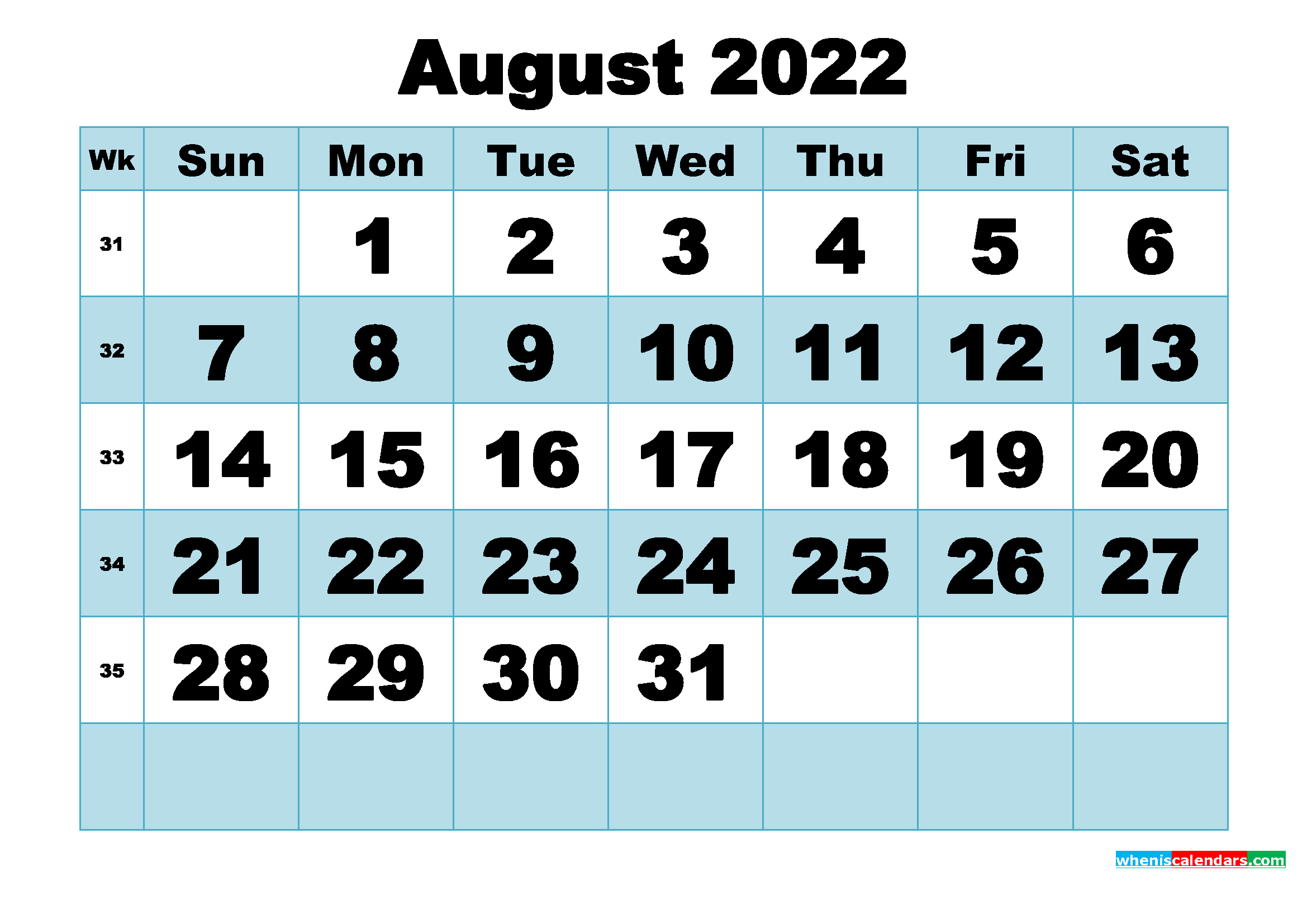 Free Printable August 2022 Calendar Word, PDF, Image