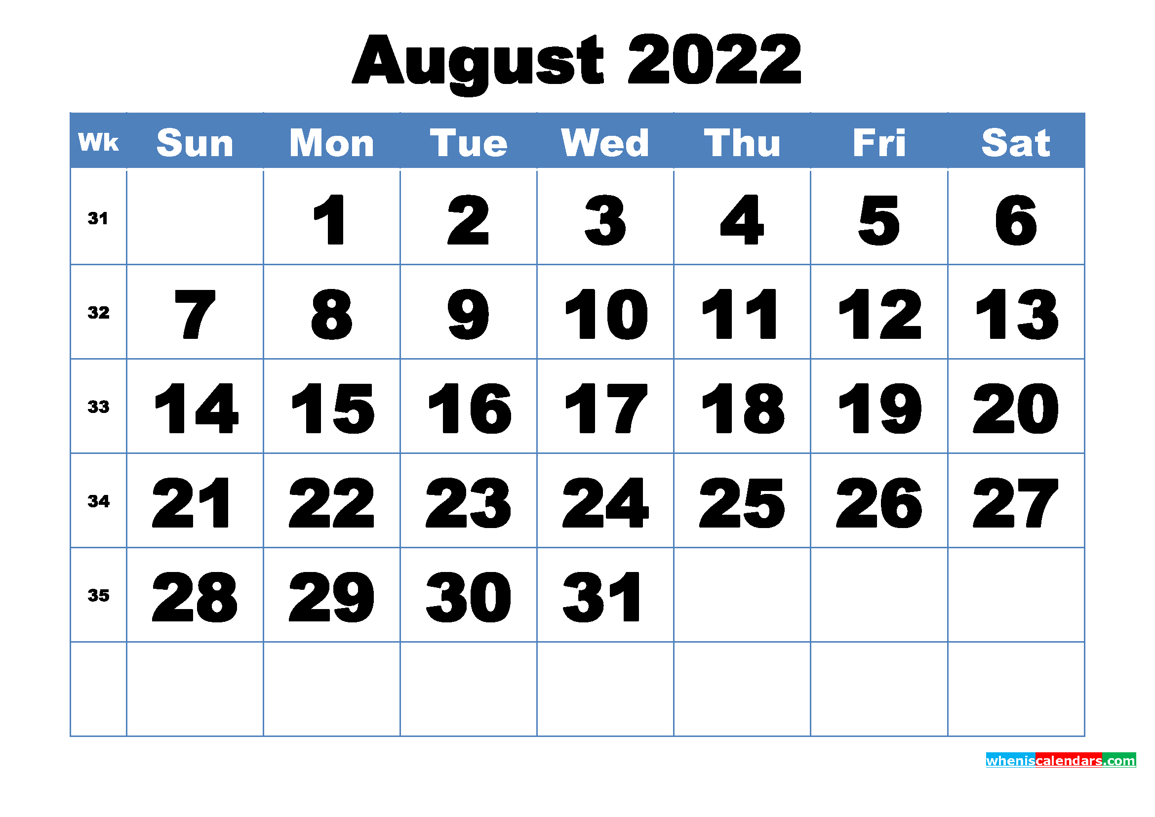 Free Printable August 2022 Calendar Template Word, PDF