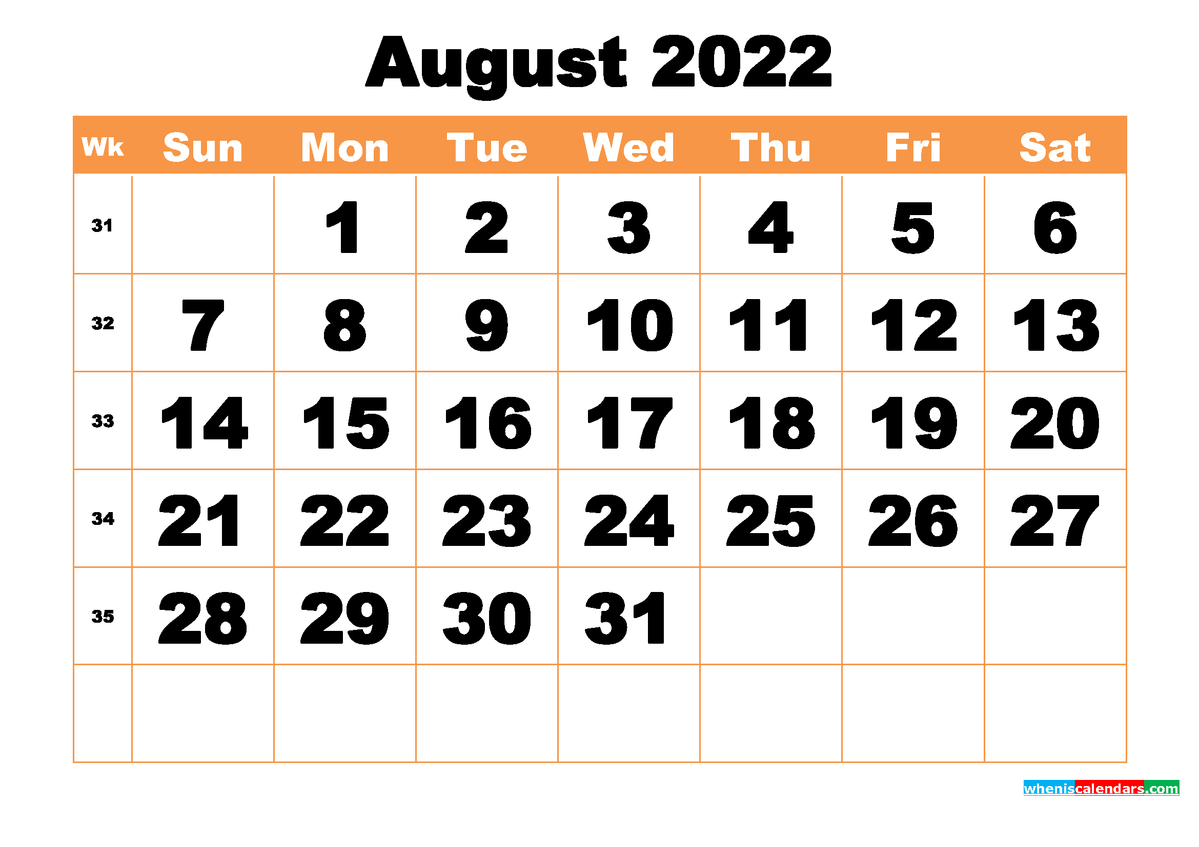 Free Printable August 2022 Calendar Word, PDF, Image