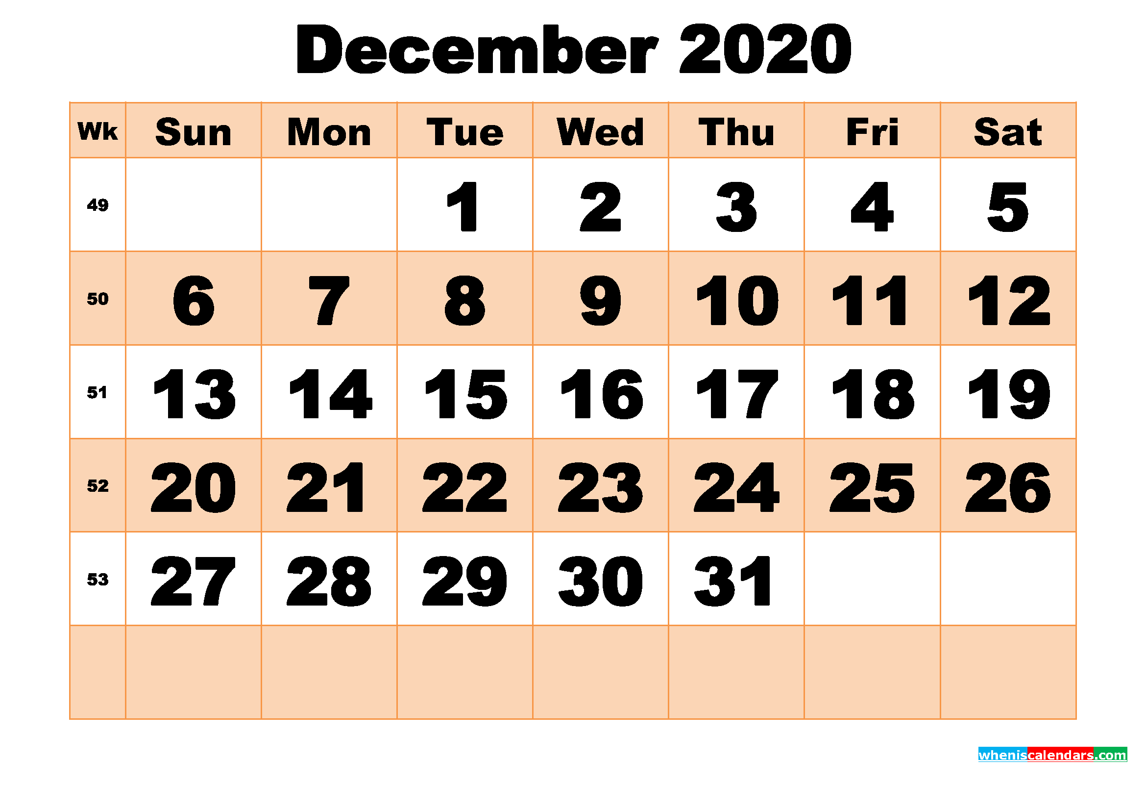 Free Printable December 2020 Calendar Template Word, PDF