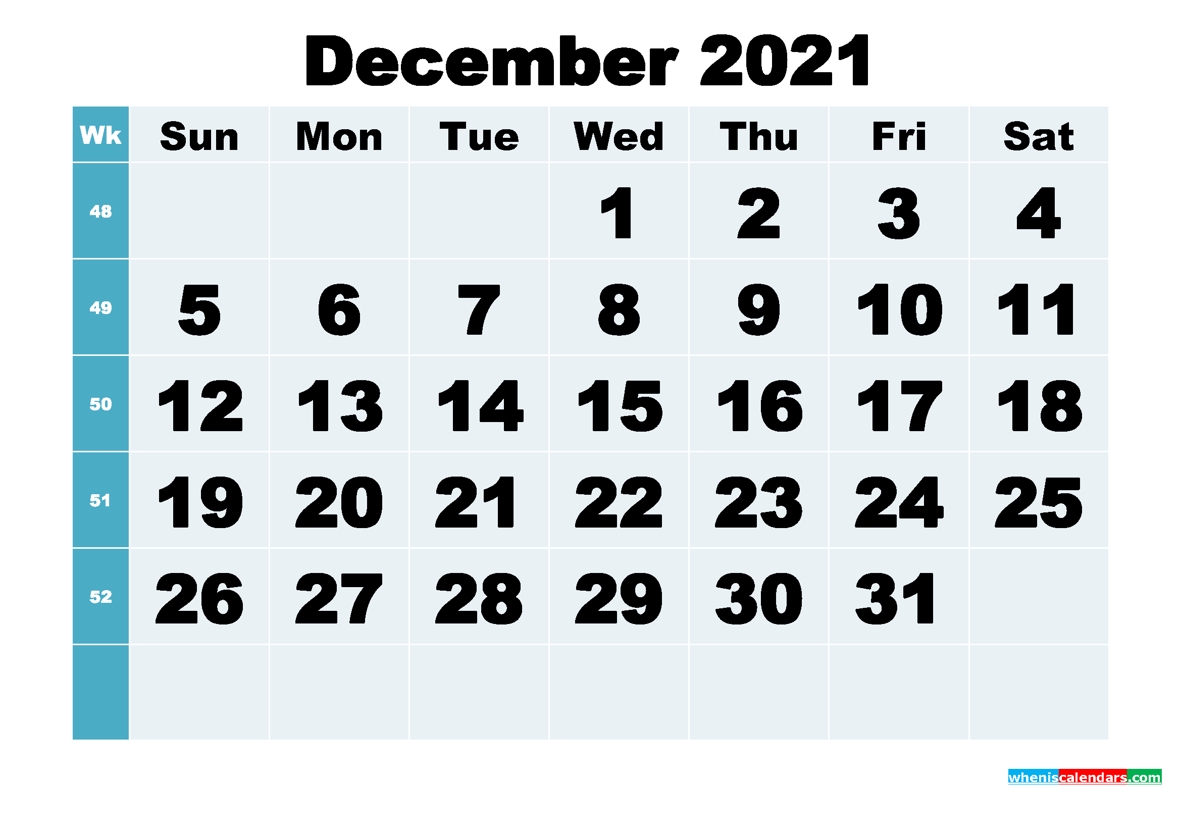 Free Printable December 2021 Calendar Word, PDF, Image