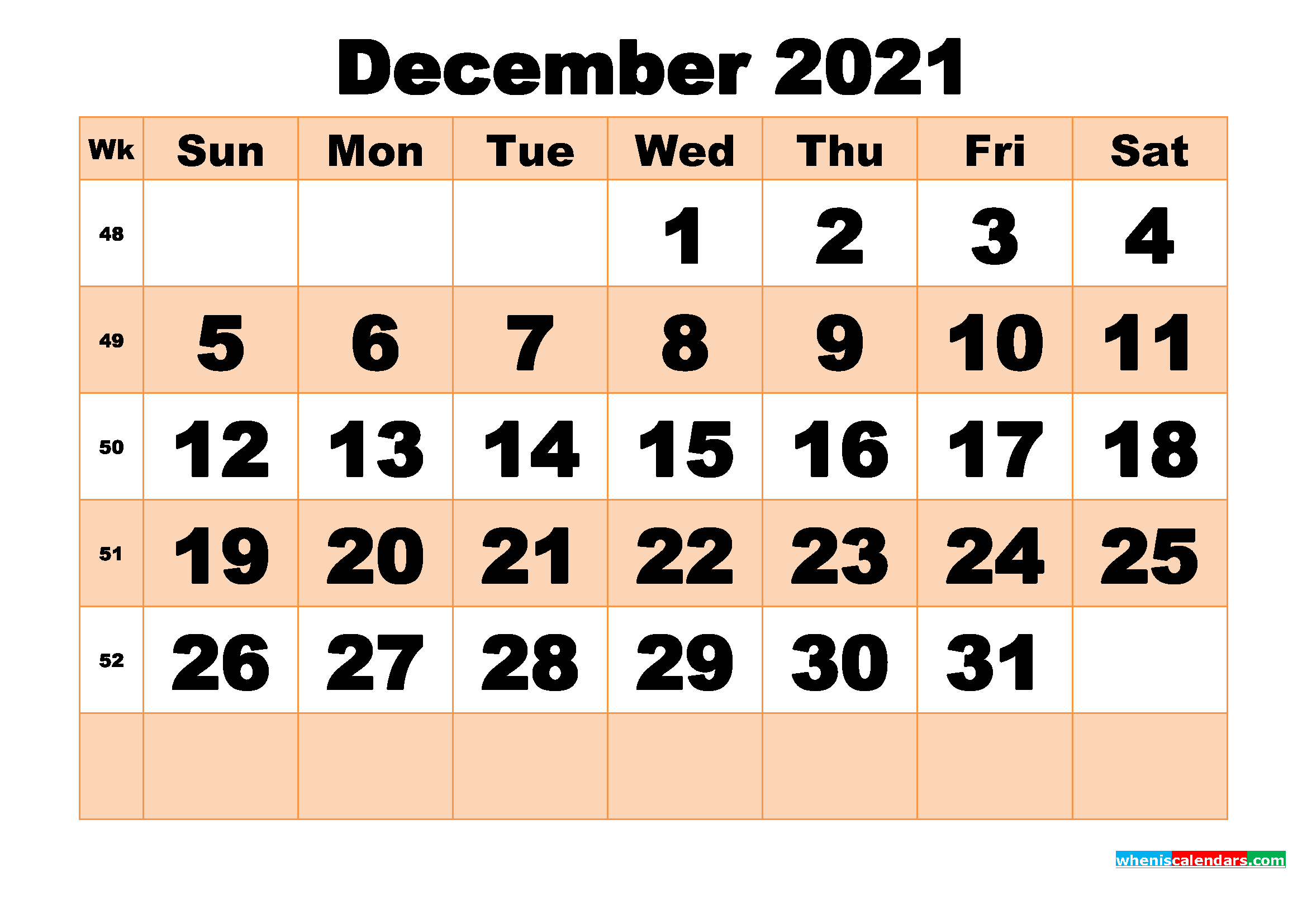 Free Printable December 2021 Calendar Template Word, PDF