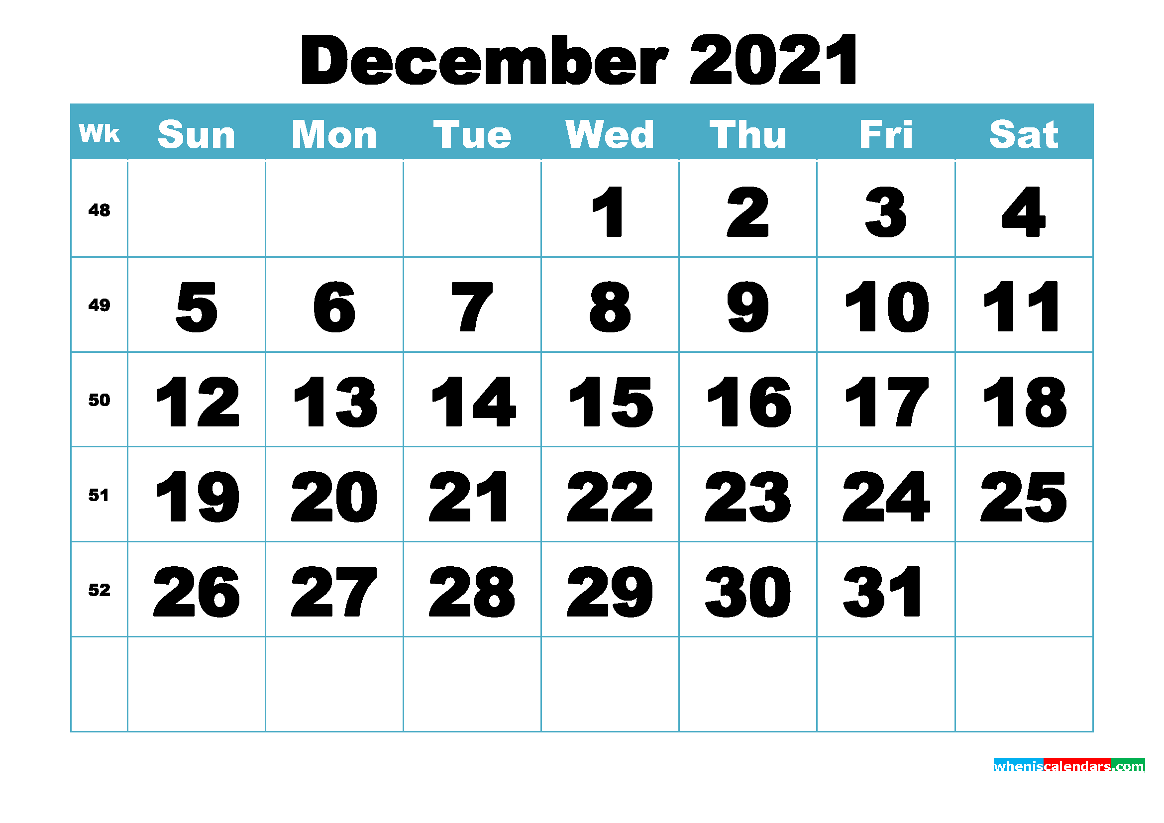 Free December 2021 Printable Monthly Calendar Template