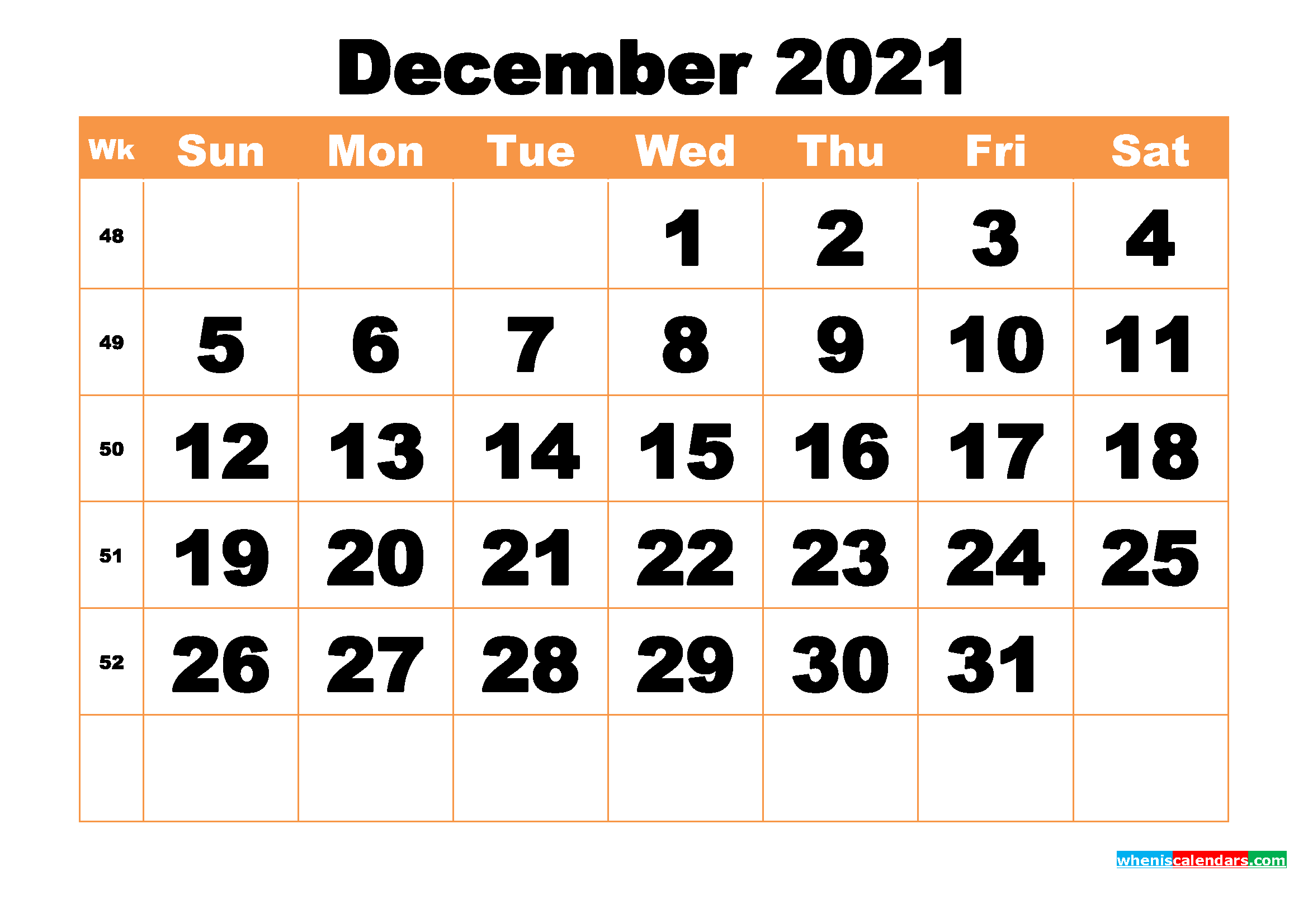 Free Printable December 2021 Calendar Word, PDF, Image
