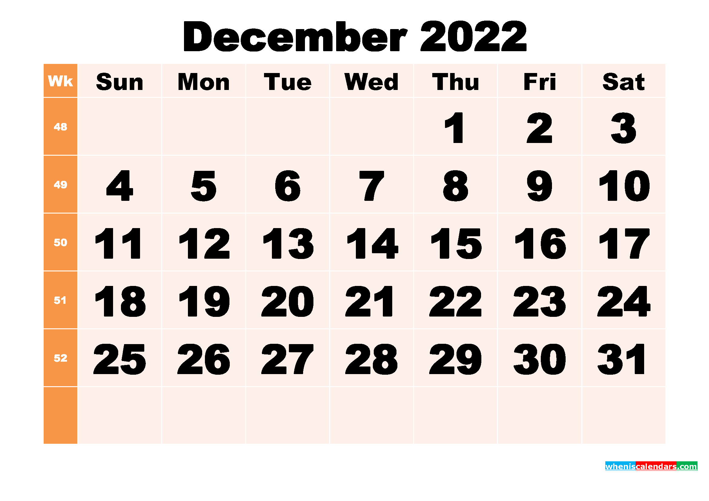 Free Printable December 2022 Calendar Template Word, PDF