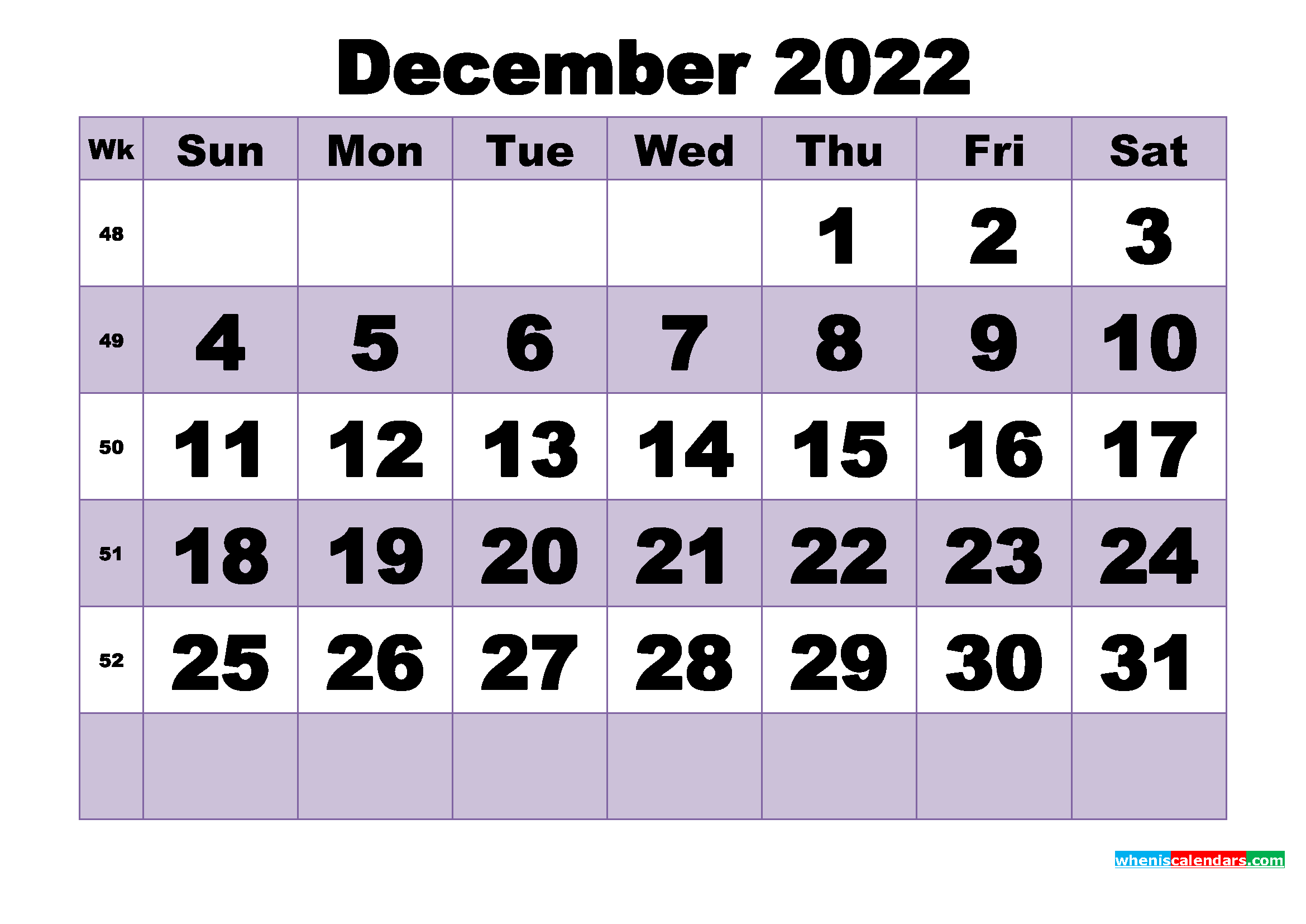 Free December 2022 Printable Monthly Calendar Template