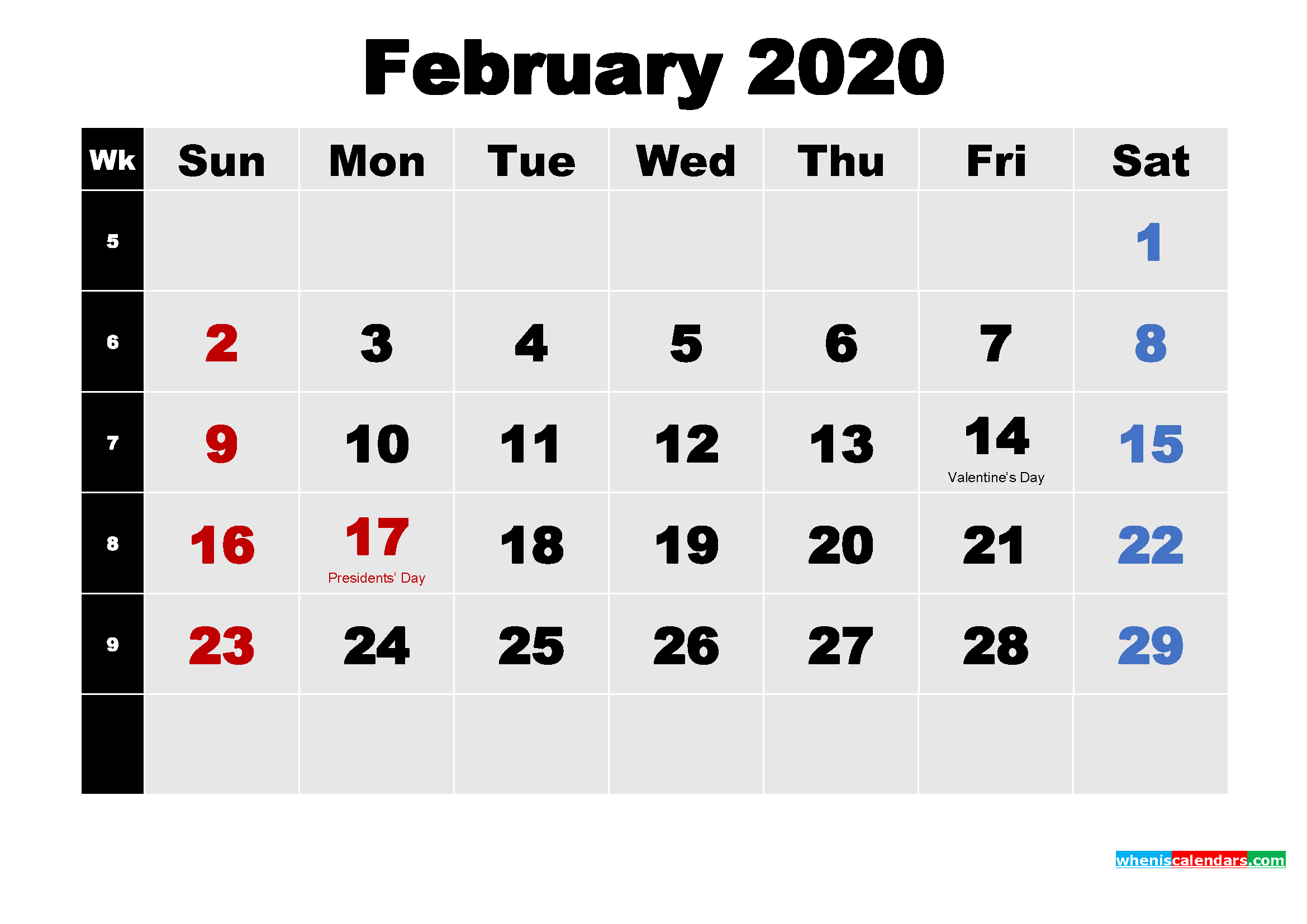 Free February 2020 Printable Calendar Template Word, PDF