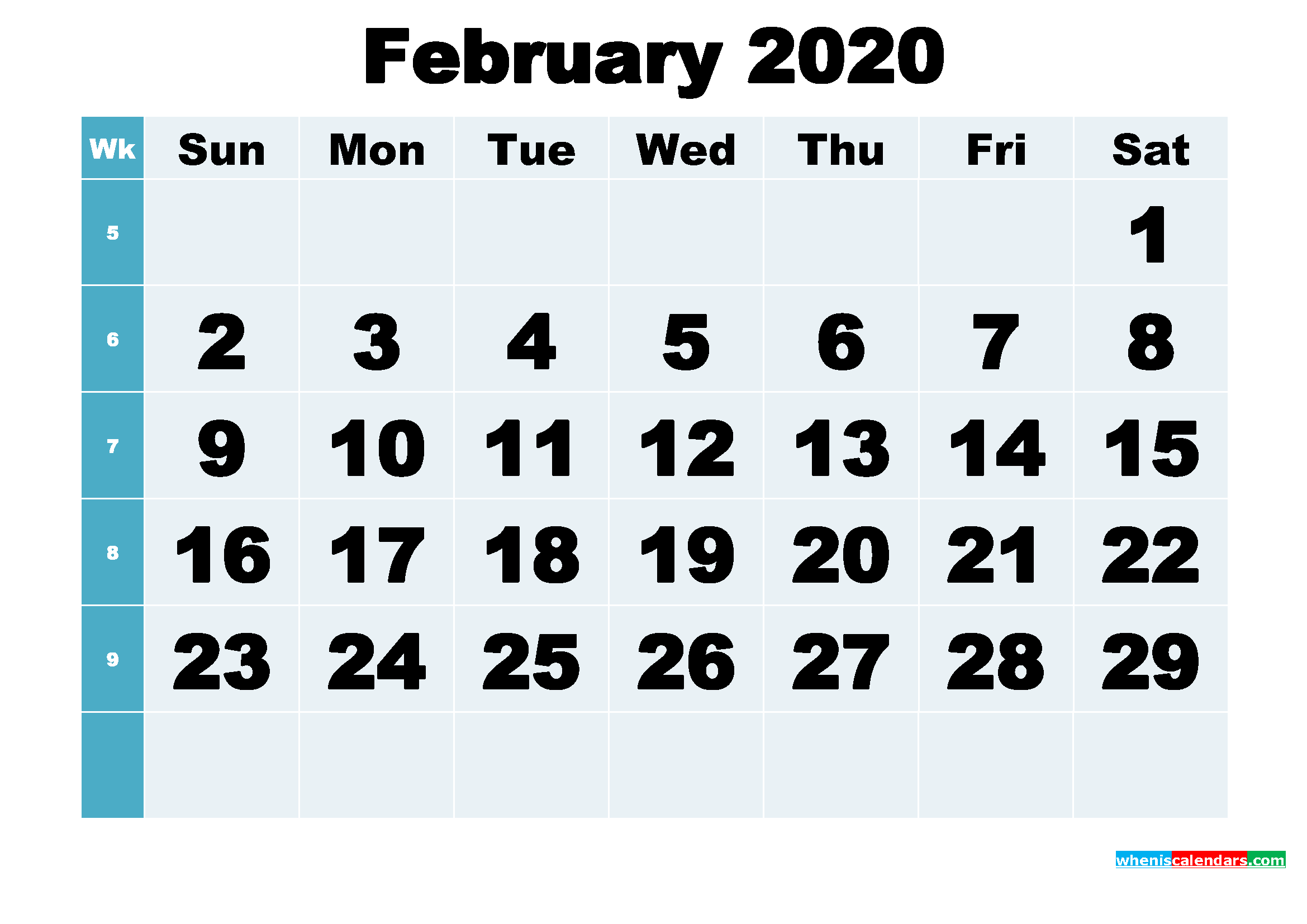 Free Printable February 2020 Calendar Word, PDF, Image