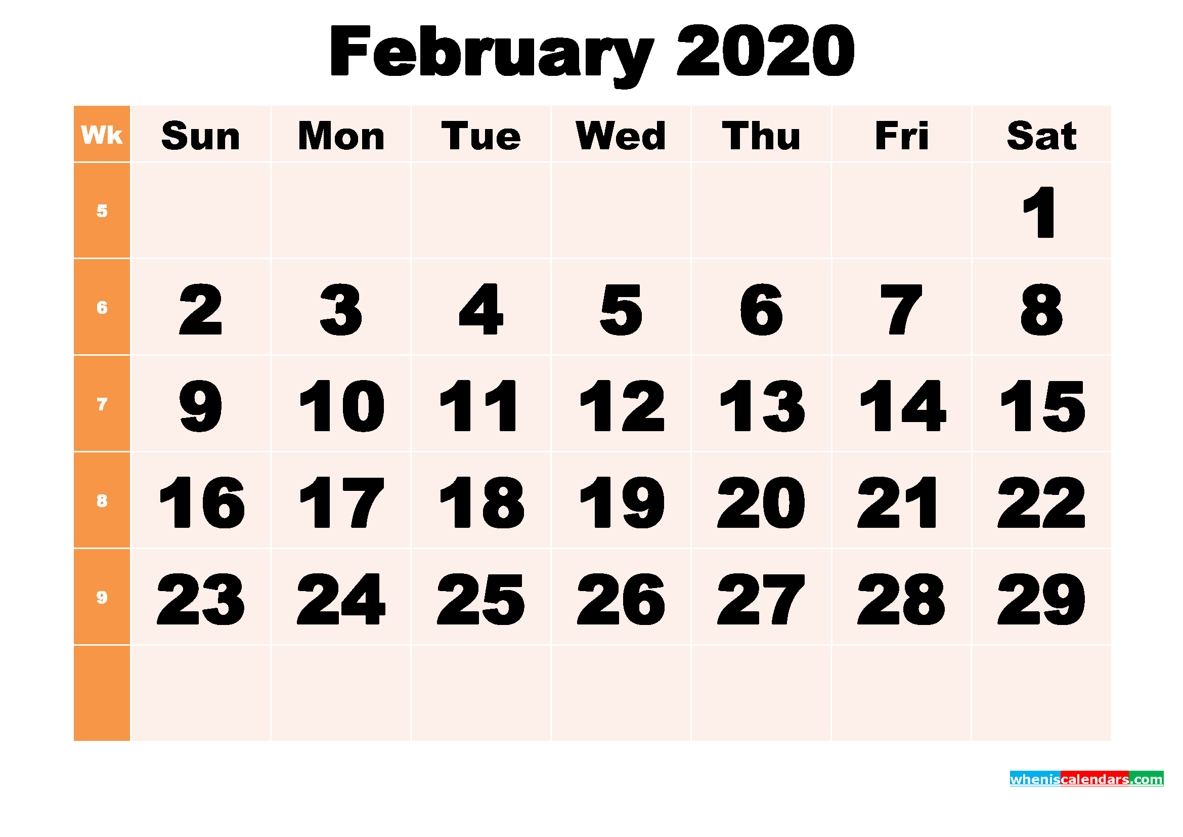 Free Printable February 2020 Calendar Template Word, PDF
