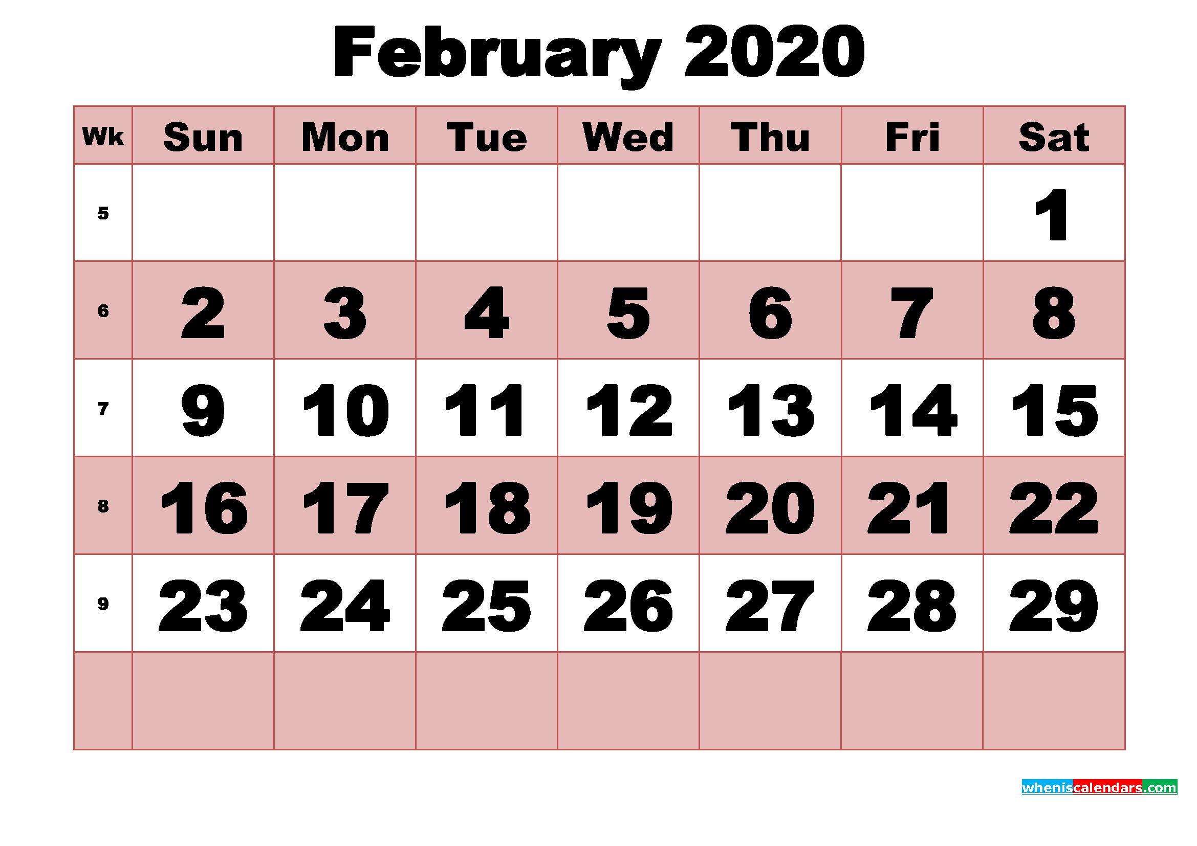 Free Printable Monthly Calendar February 2020