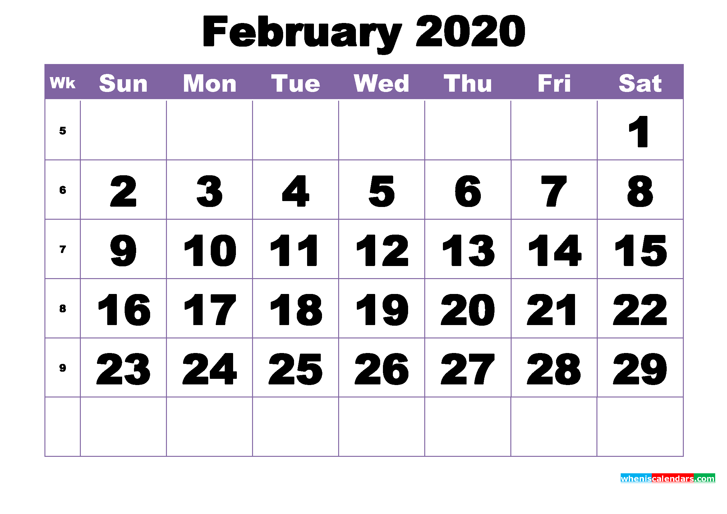 February 2020 Printable Calendar Template
