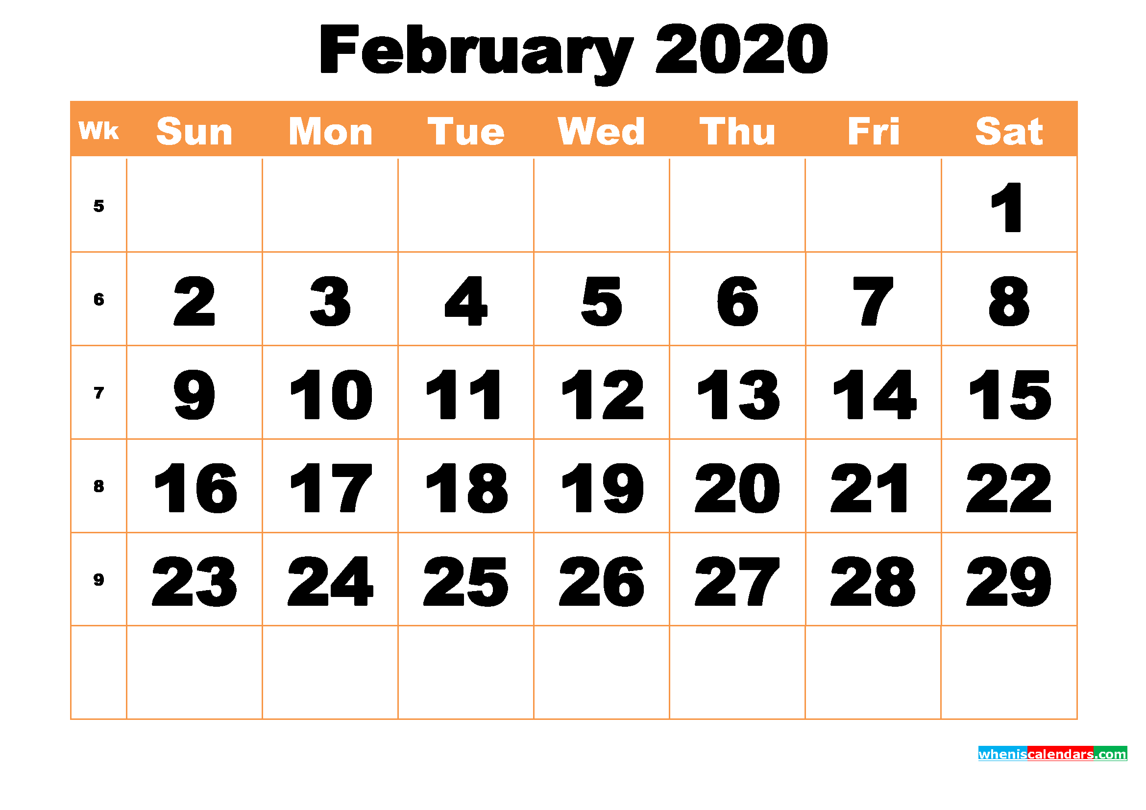 Free Printable February 2020 Calendar Word, PDF, Image