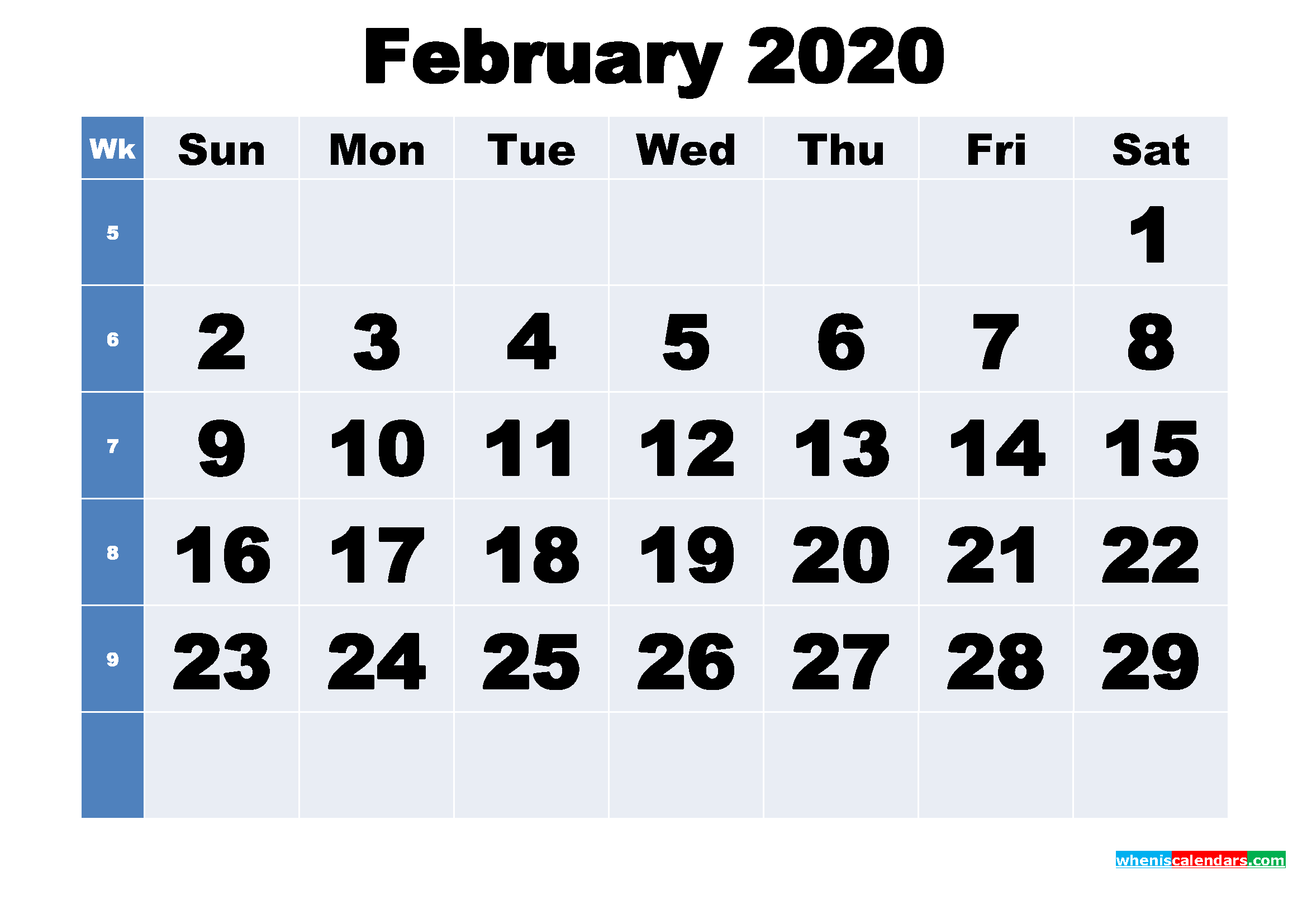 Free Printable February 2020 Calendar Template Word, PDF