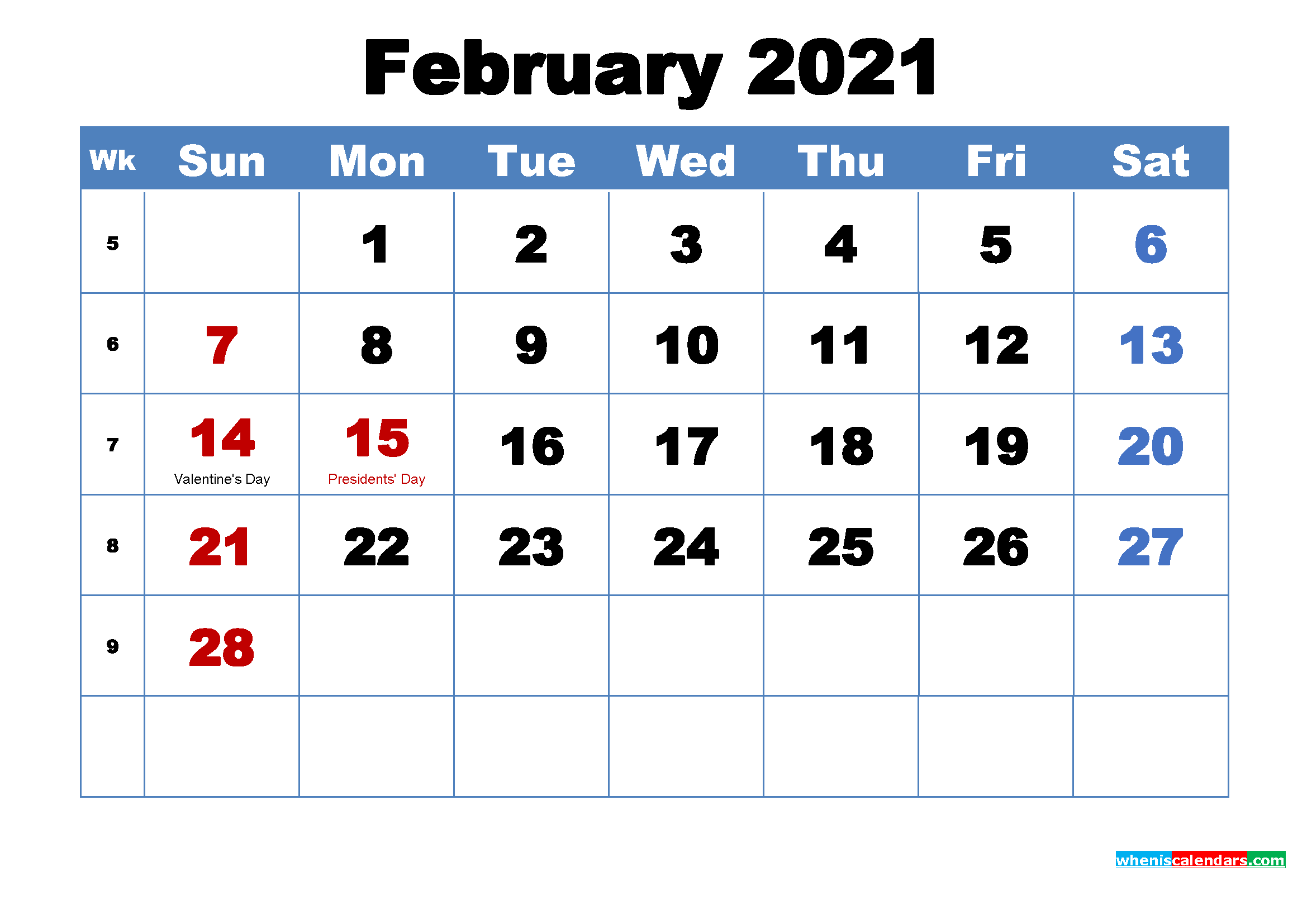Free Printable February 2021 Calendar With Holidays Free Printable