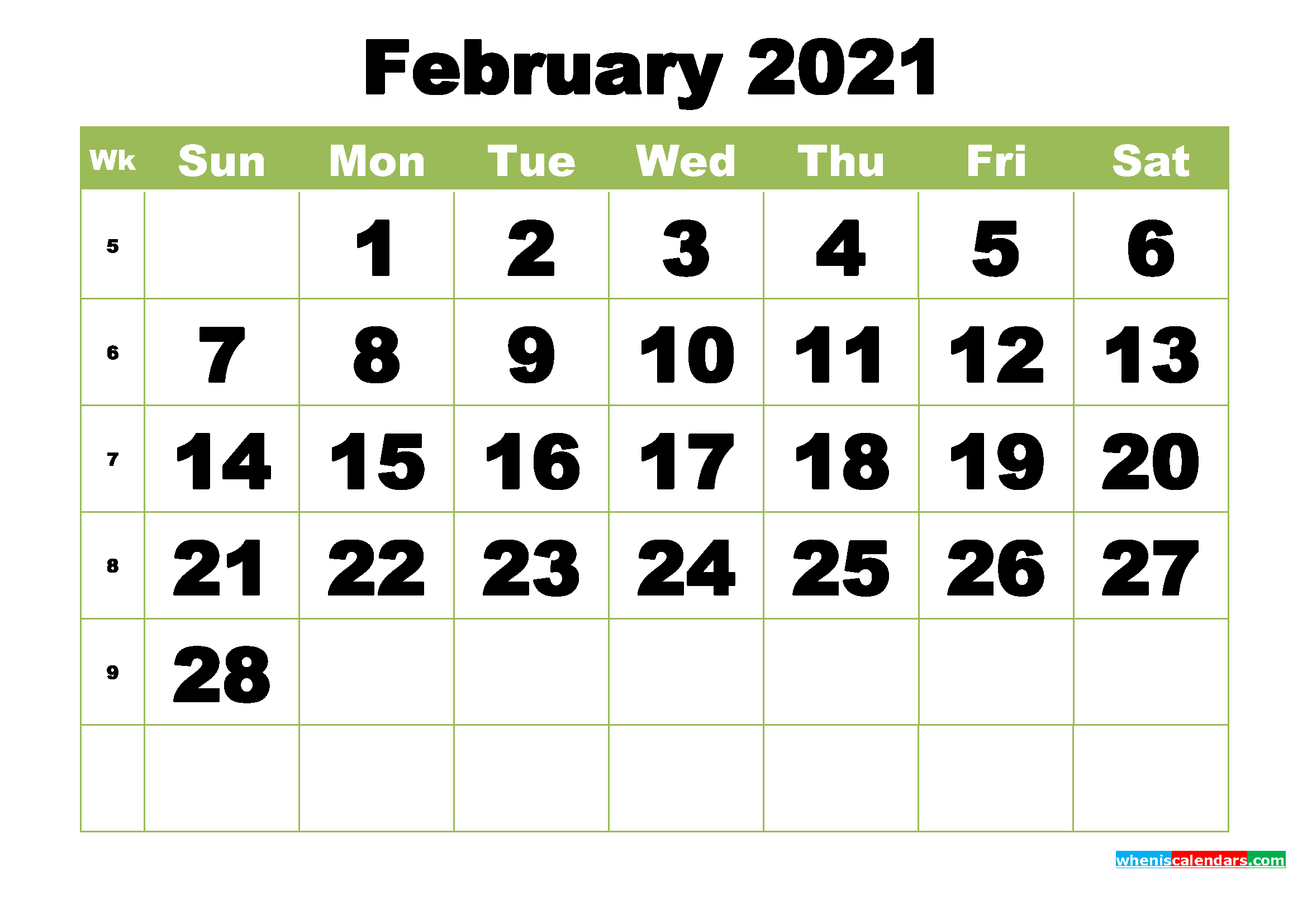 Free Printable Monthly Calendar February 2021