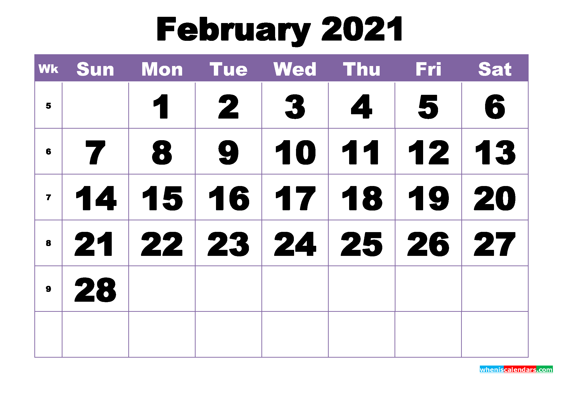 February 2021 Printable Calendar Template