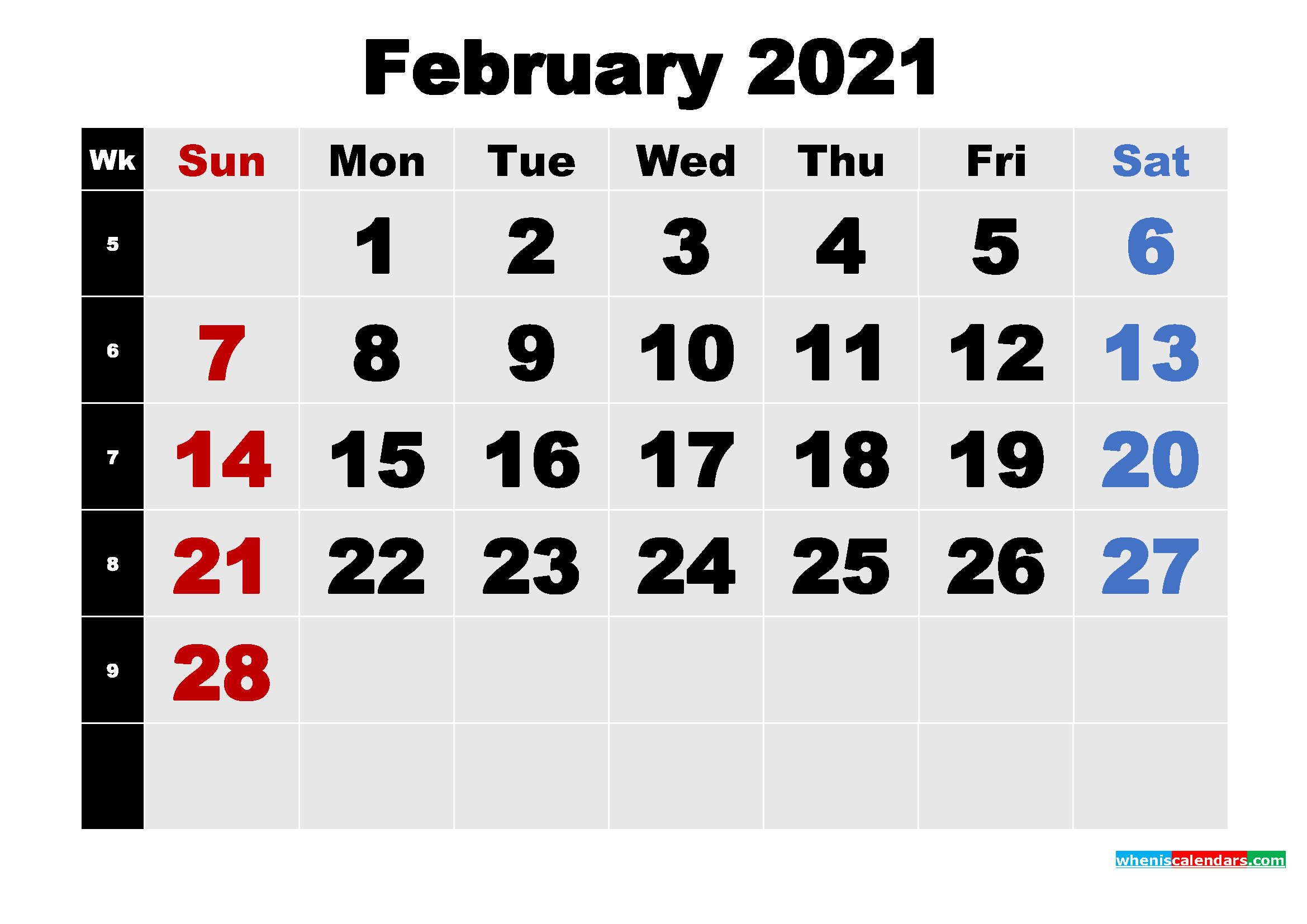 Free Printable February 2021 Calendar Template Word, PDF