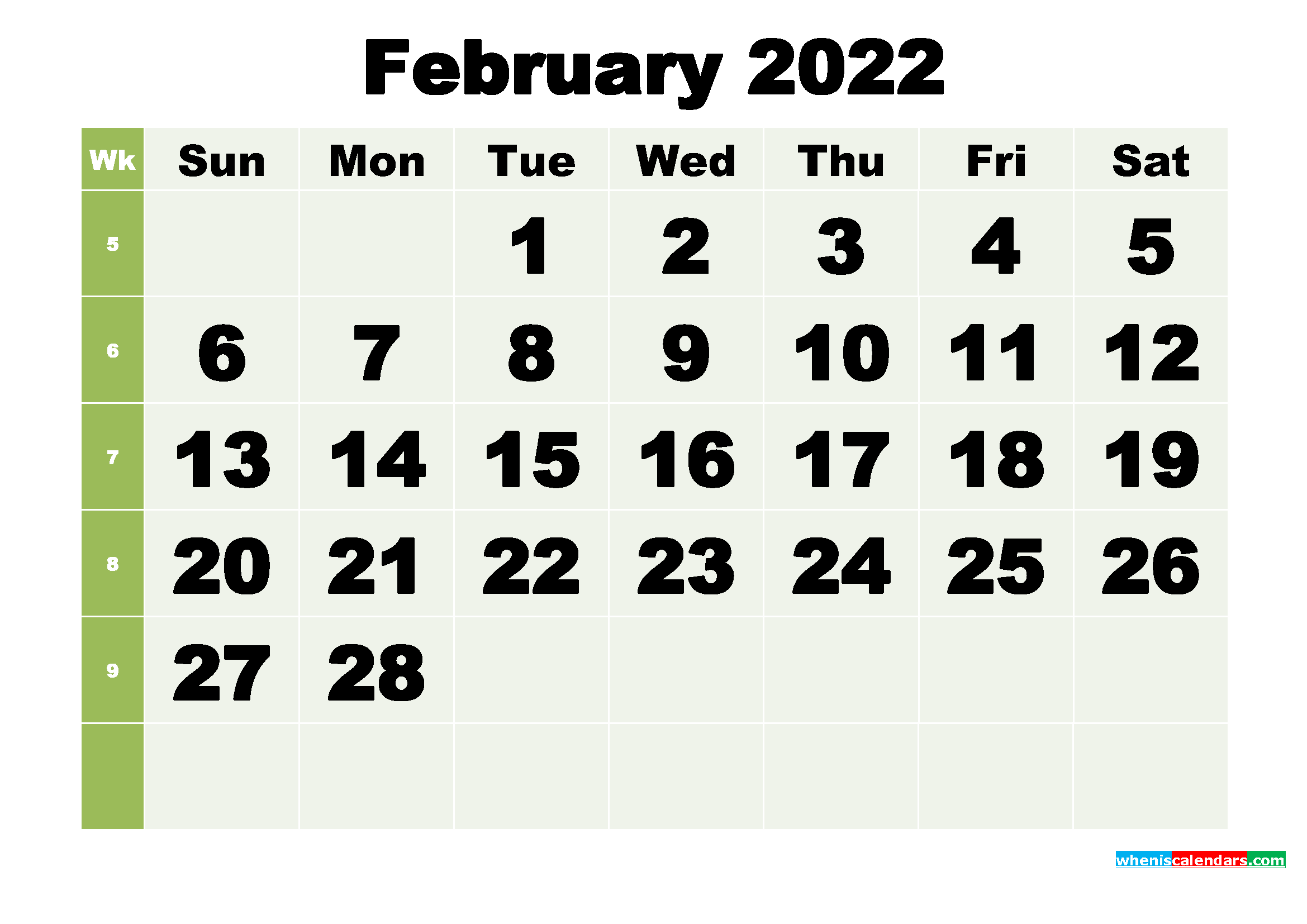 February 2022 Printable Calendar Template