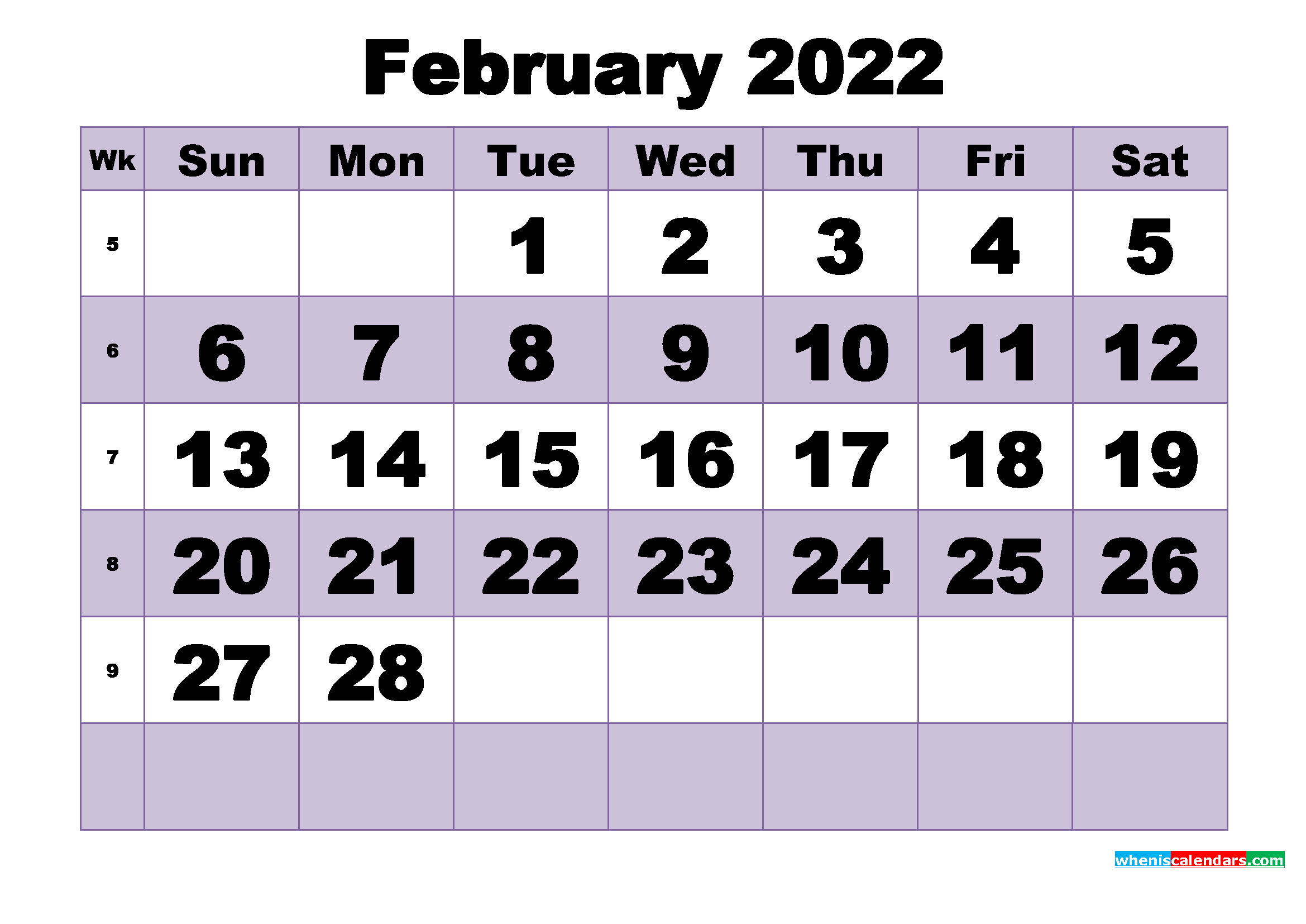 Free February 2022 Printable Monthly Calendar Template