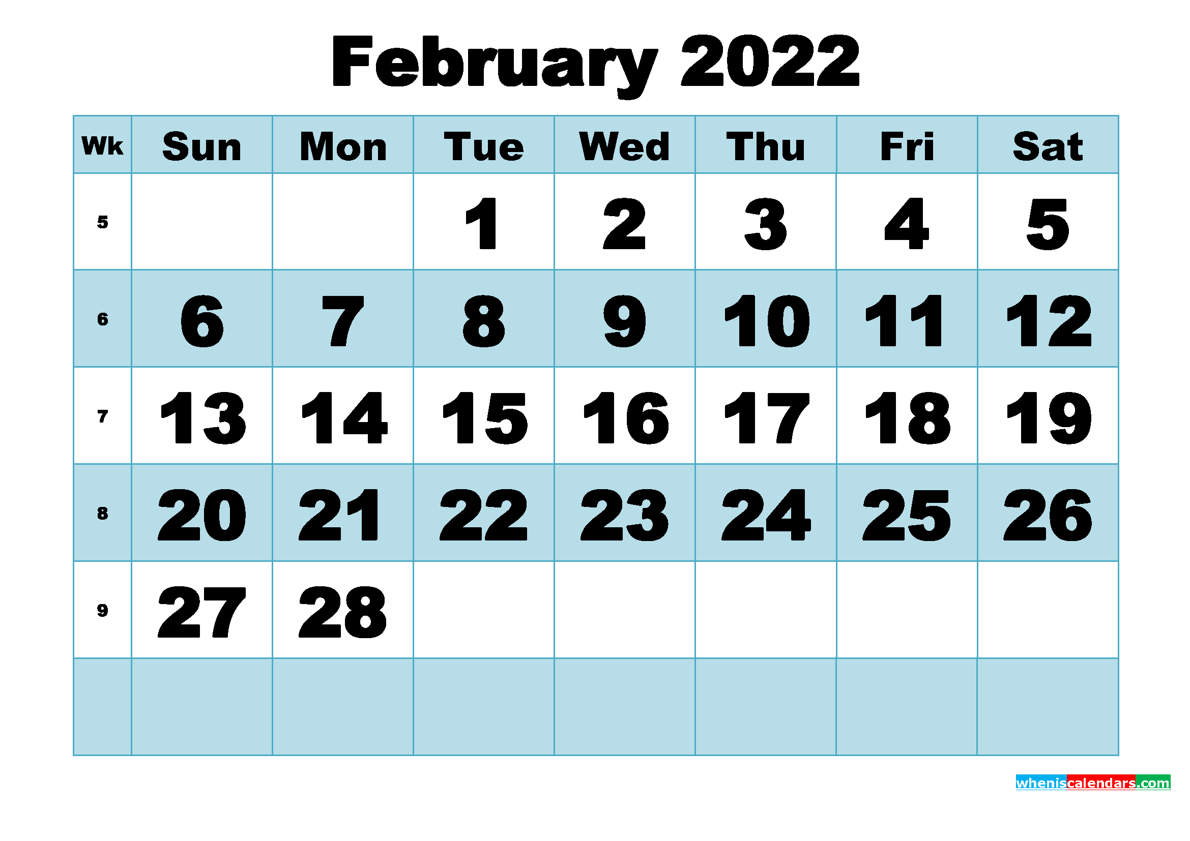 free printable february 2022 calendar word pdf image