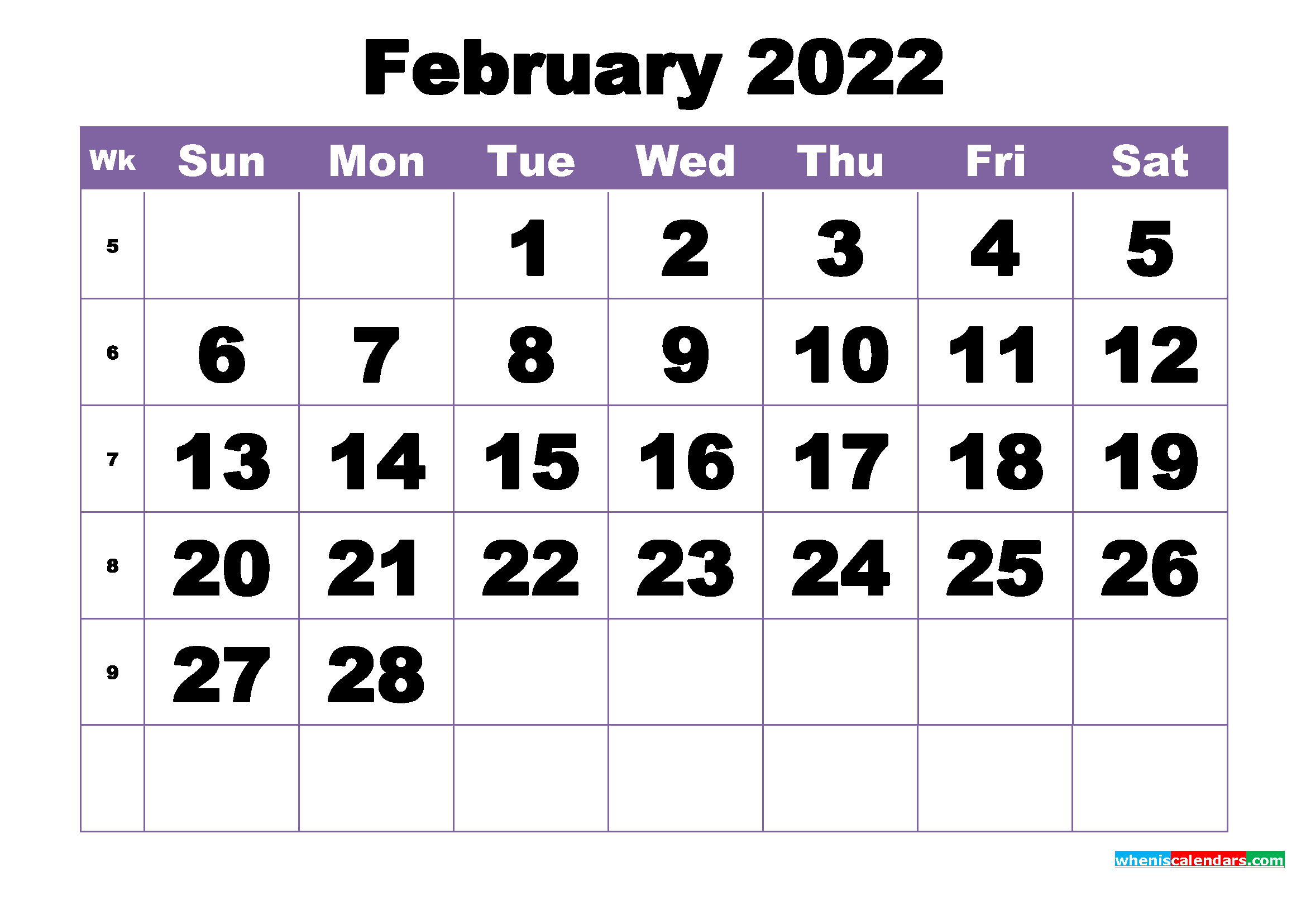 February 2022 Printable Calendar Template