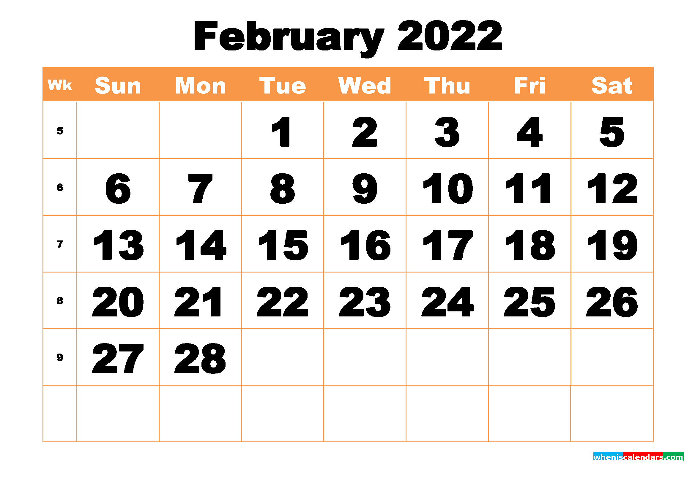 Free Printable February 2022 Calendar Word, PDF, Image